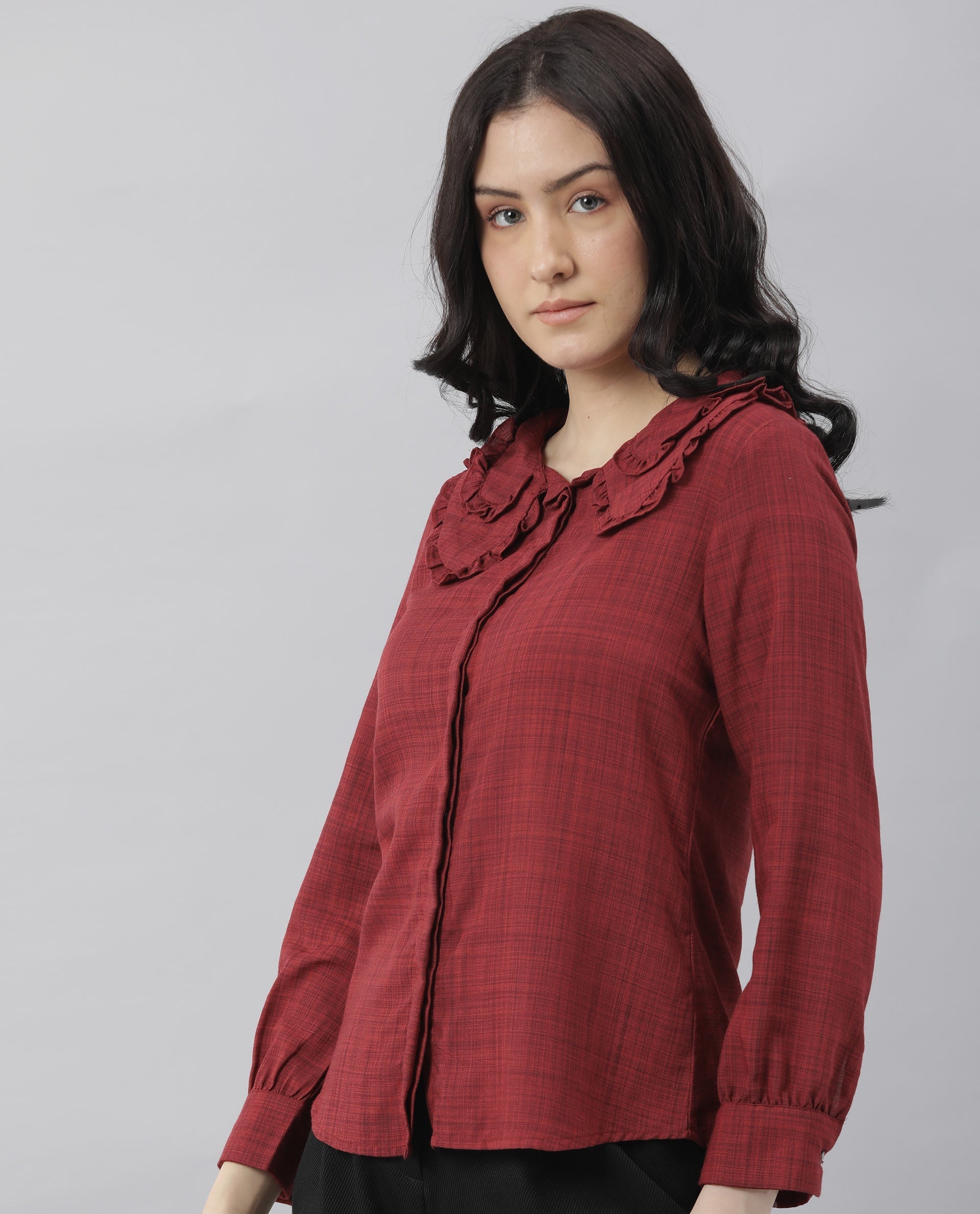 Rareism Women Kory Red Top Full Sleeves Solid