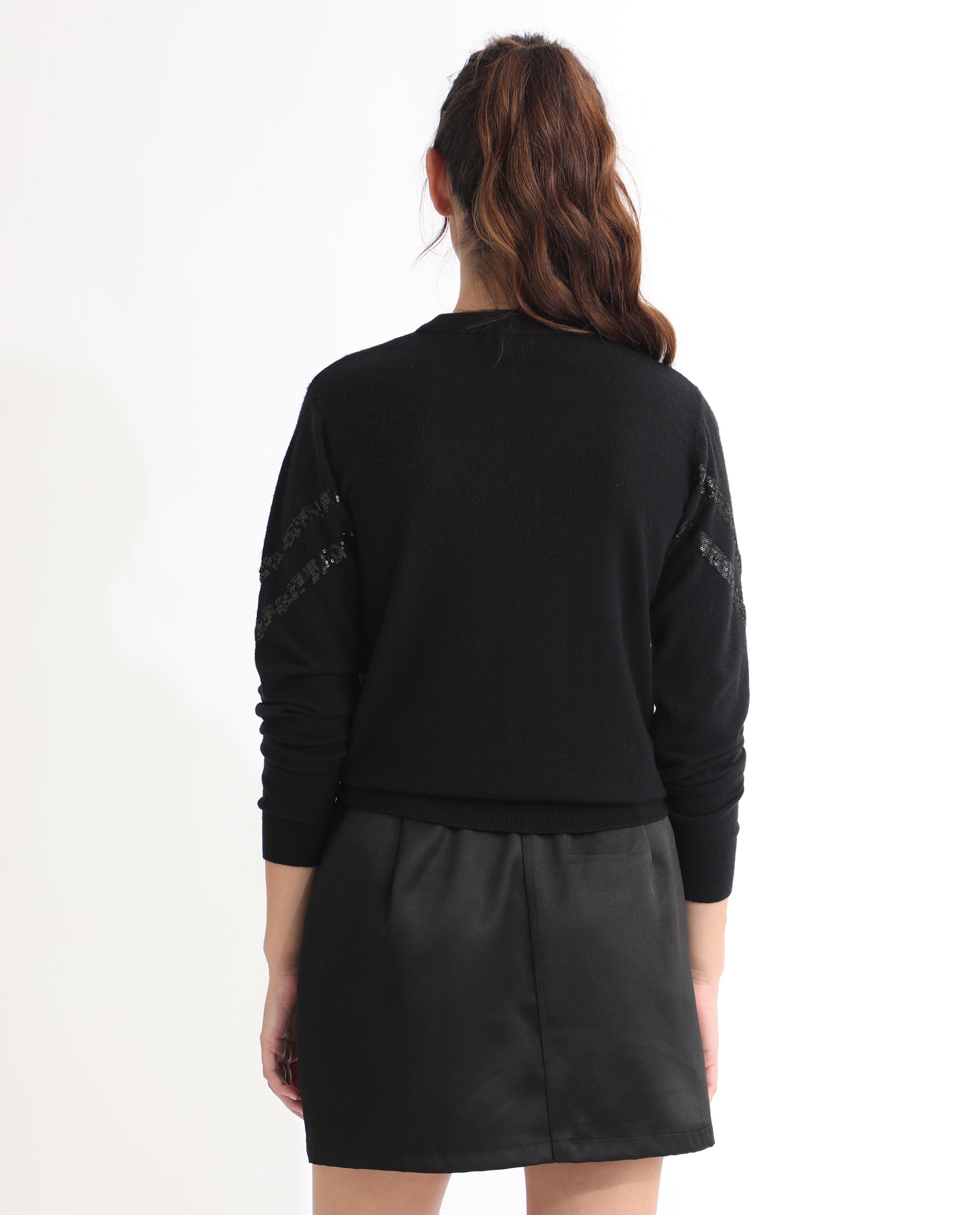 Rareism Women's Warher Black Polyester Plain Mini Regular Fit Skirt