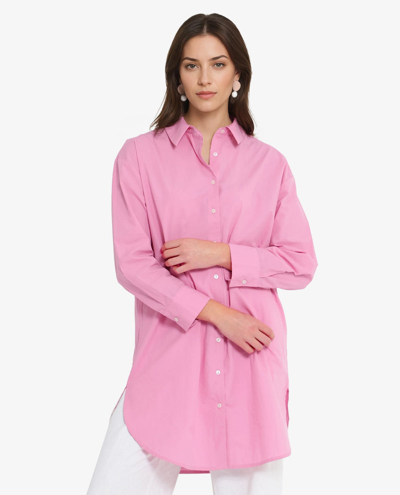 Rareism Women Krism Light Pink Cuffed Sleeve Collared Neck Button Closure Relaxed Fit Mini Plain Dress