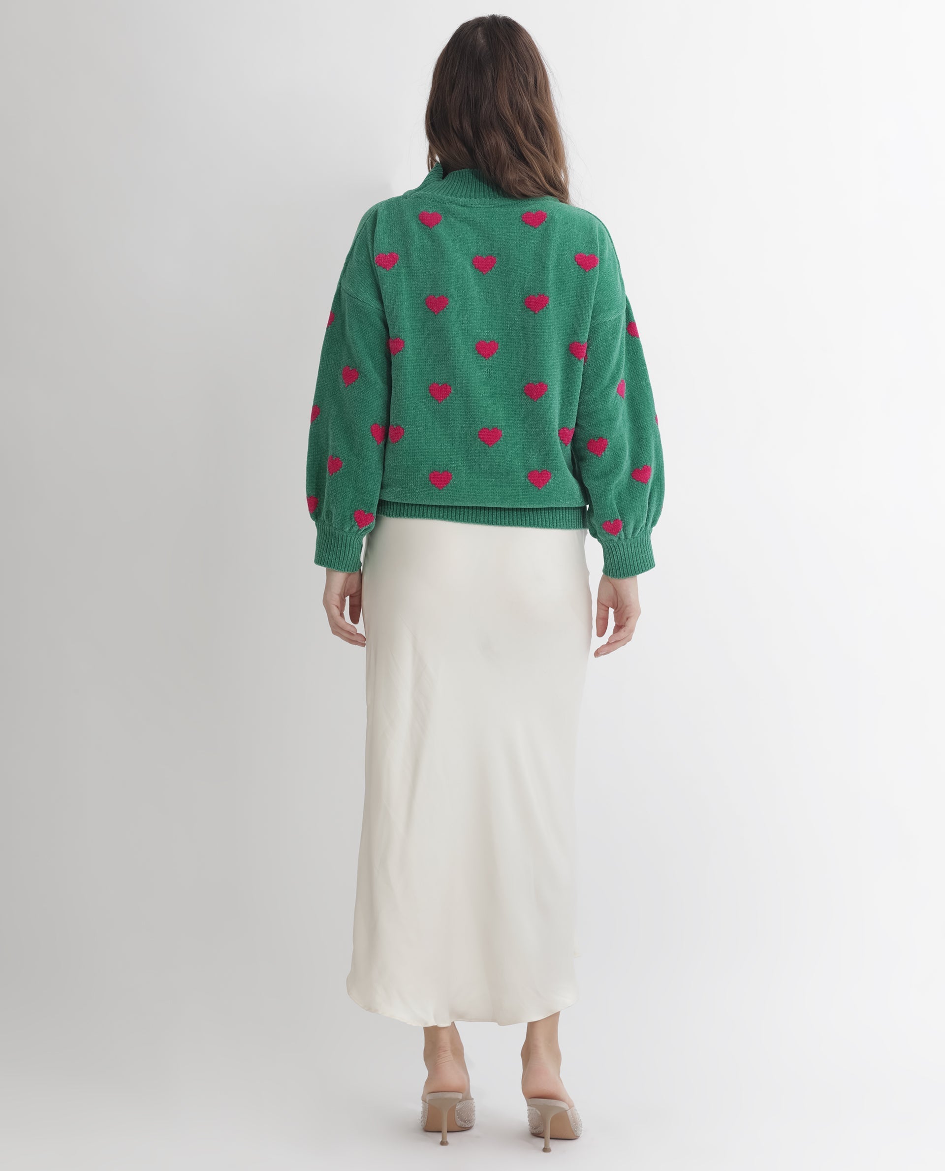 Rareism Women Kuhre Green Polyester Fabric Full Sleeves Regular Fit Color Blocked High Neck Sweater