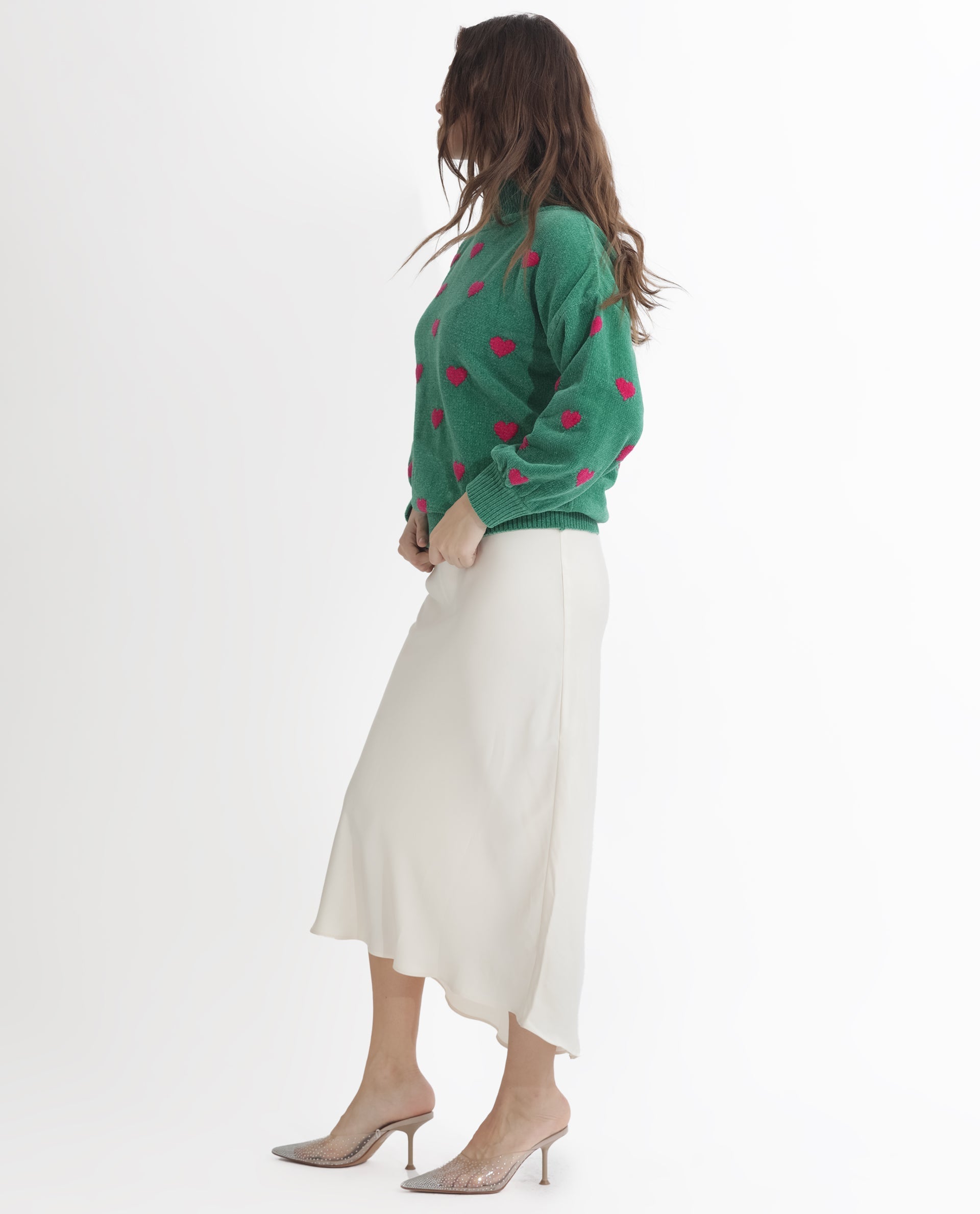 Rareism Women Kuhre Green Polyester Fabric Full Sleeves Regular Fit Color Blocked High Neck Sweater