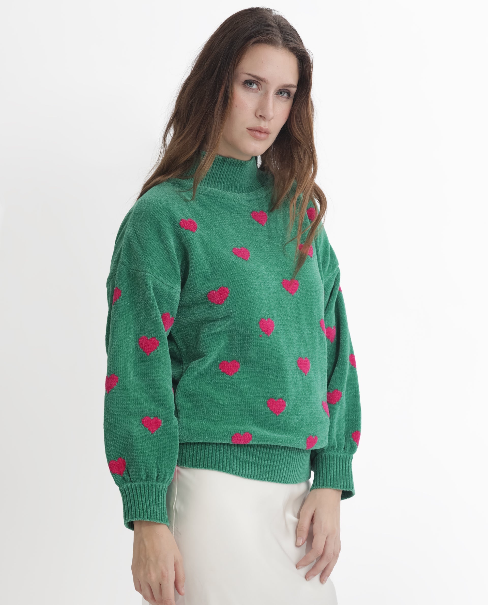 Rareism Women Kuhre Green Polyester Fabric Full Sleeves Regular Fit Color Blocked High Neck Sweater