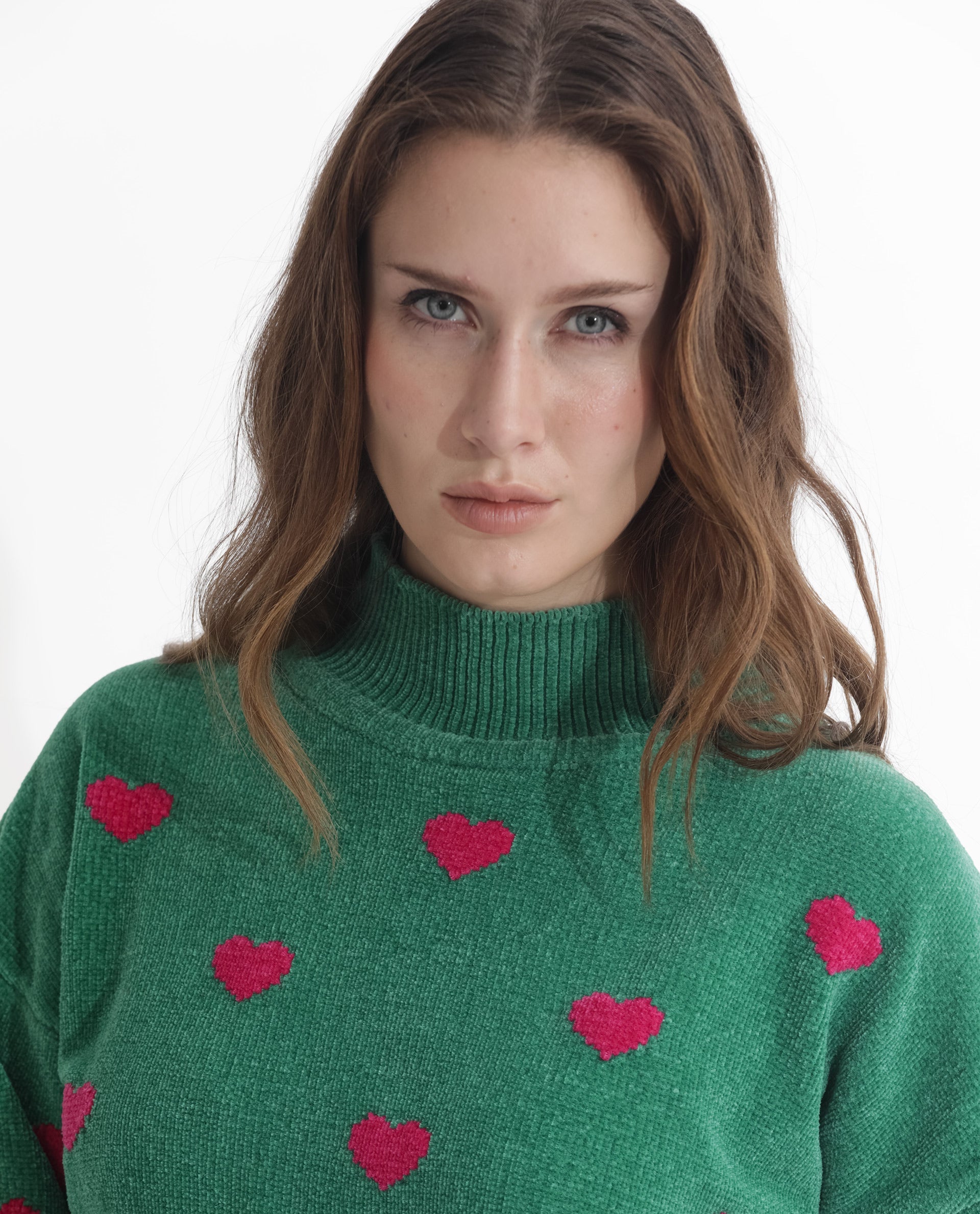 Rareism Women Kuhre Green Polyester Fabric Full Sleeves Regular Fit Color Blocked High Neck Sweater