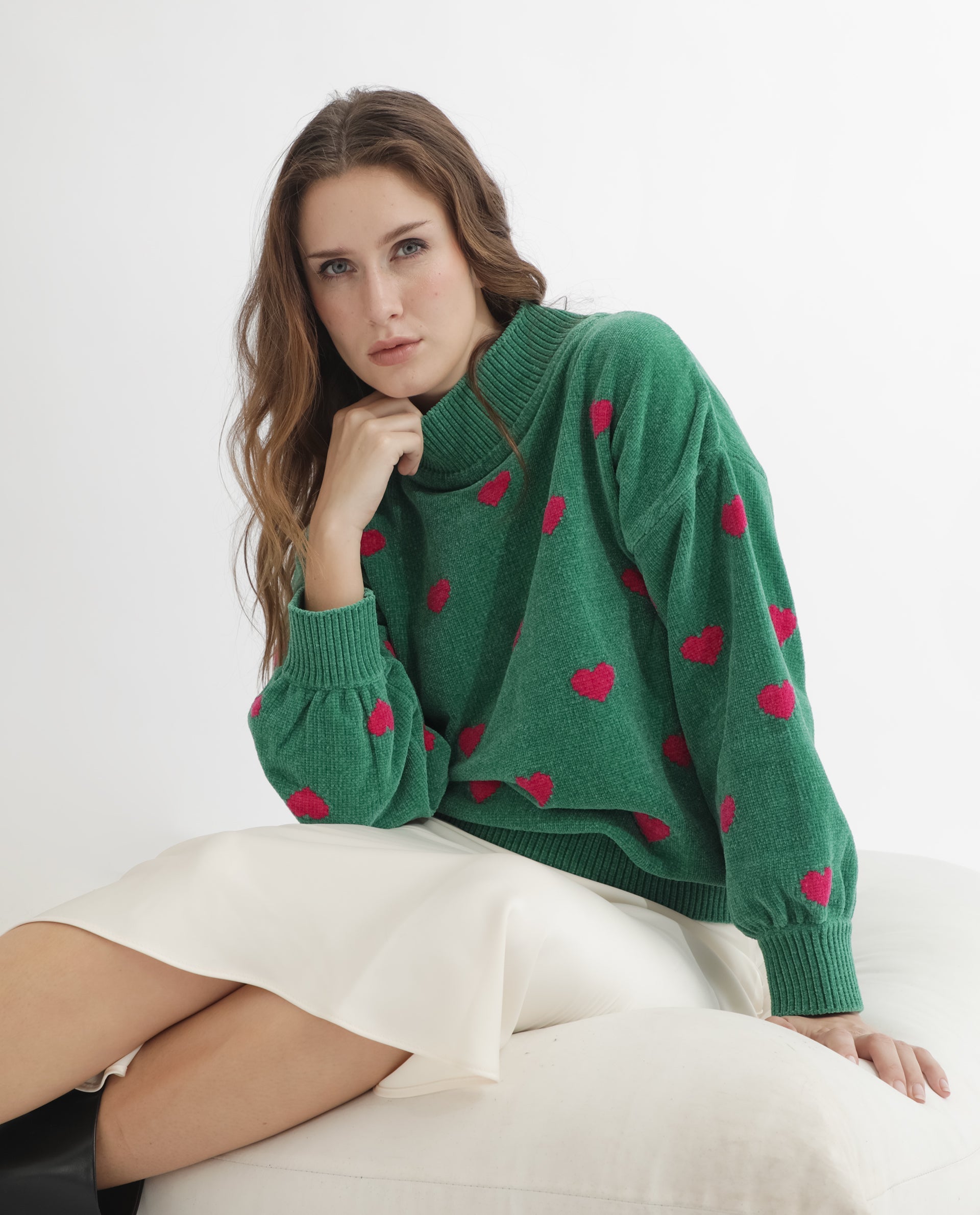 Rareism Women Kuhre Green Polyester Fabric Full Sleeves Regular Fit Color Blocked High Neck Sweater