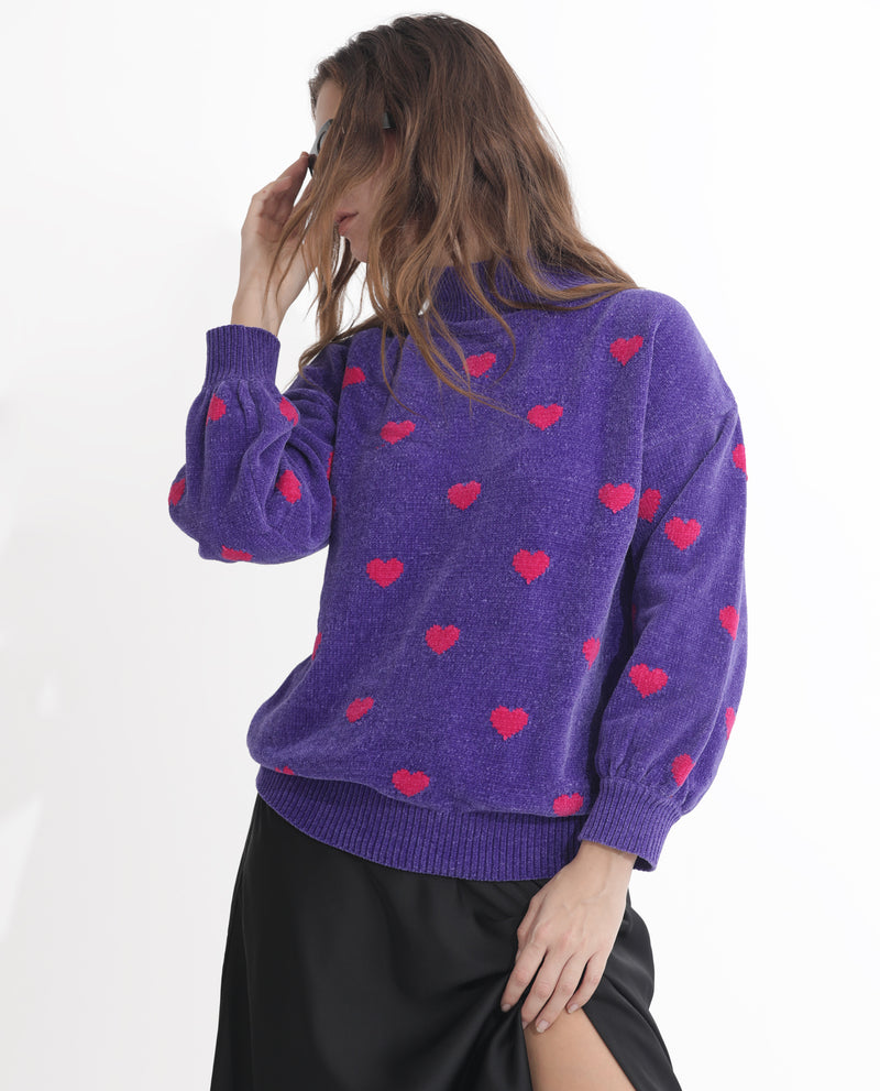 Rareism Women Kuhre Purple Polyester Fabric Full Sleeves Regular Fit Color Blocked High Neck Sweater