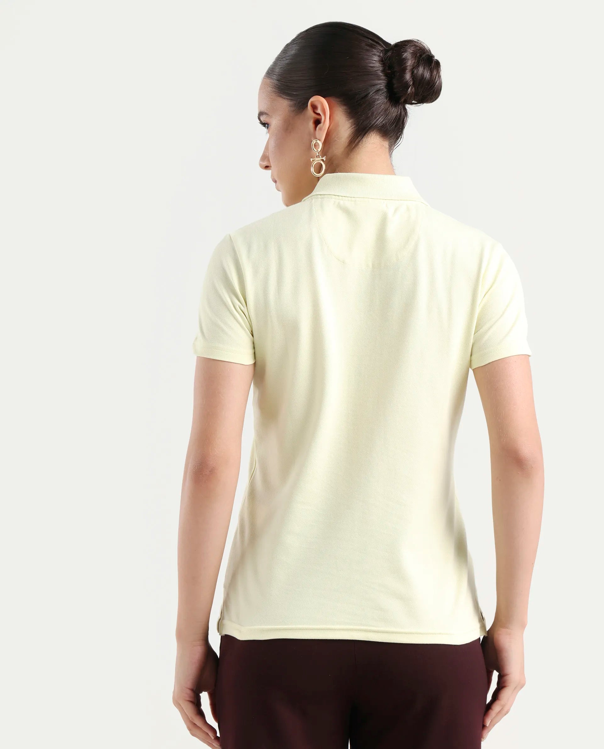 Rareism Women's Laken Pastel Green Cotton Blend Polo Neck Plain Regular Fit Polo