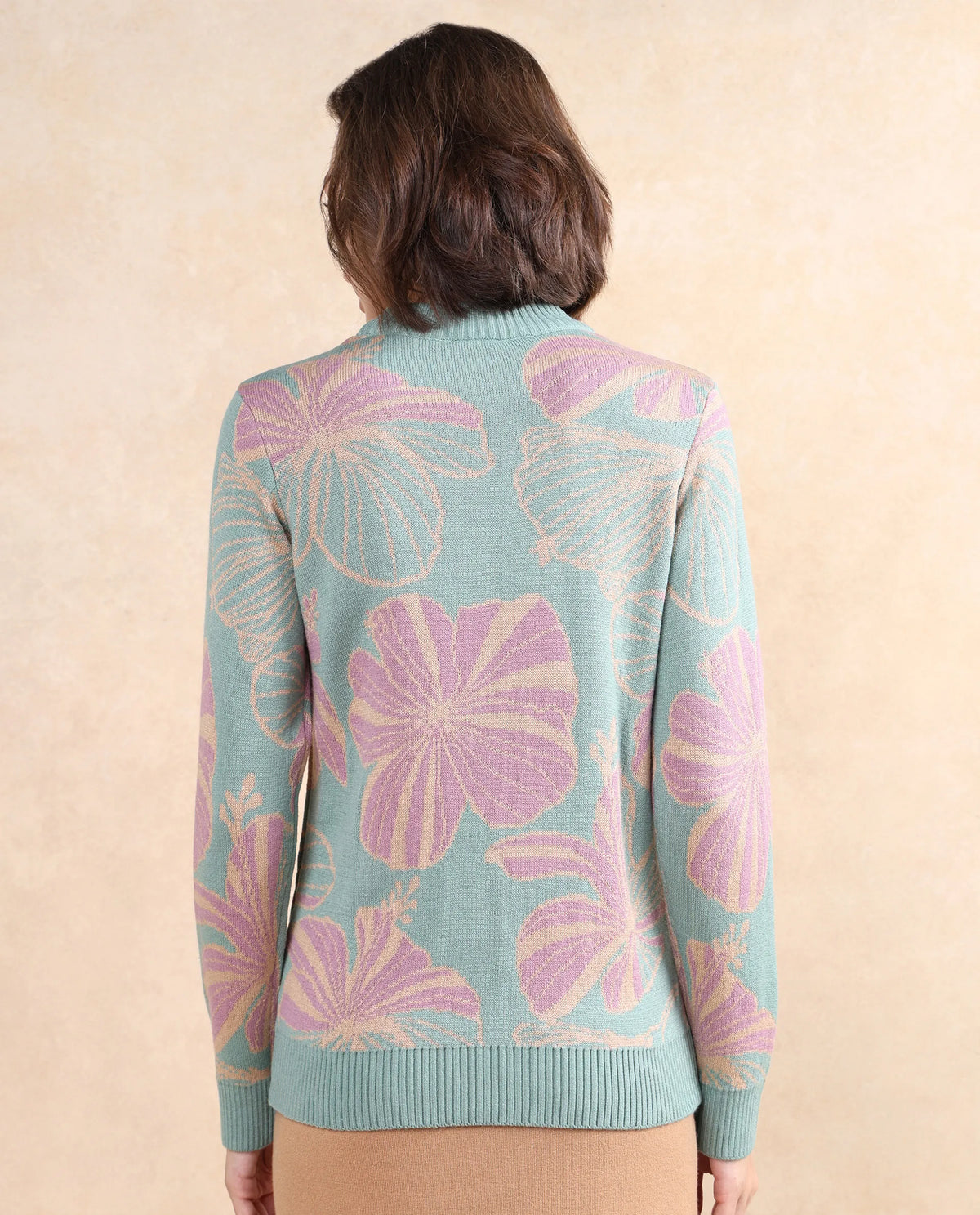 Rareism Women Lakent Light Blue Relaxed Fit Jacquard Sweater