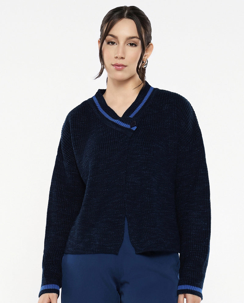 Rareism Women Lapez Navy Relaxed Fit Plain Shrug