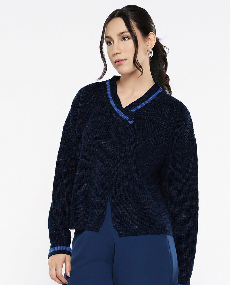 Rareism Women Lapez Navy Relaxed Fit Plain Shrug