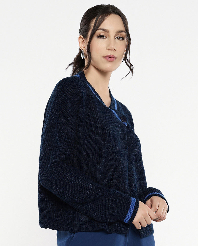 Rareism Women Lapez Navy Relaxed Fit Plain Shrug