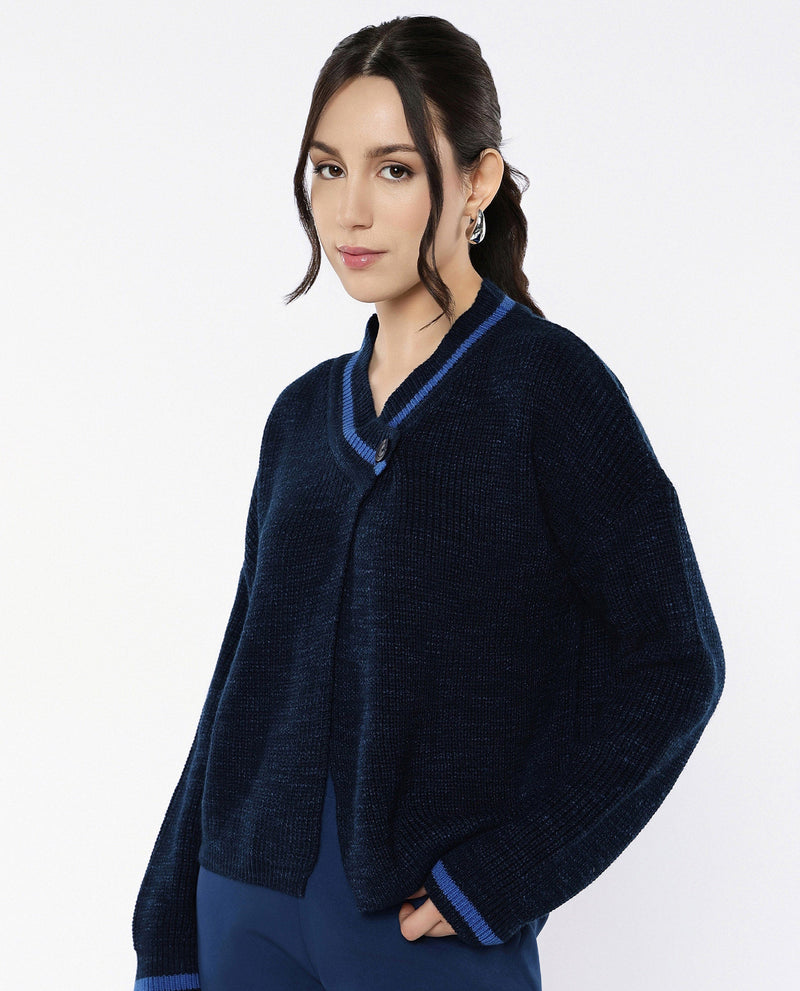 Rareism Women Lapez Navy Relaxed Fit Plain Shrug