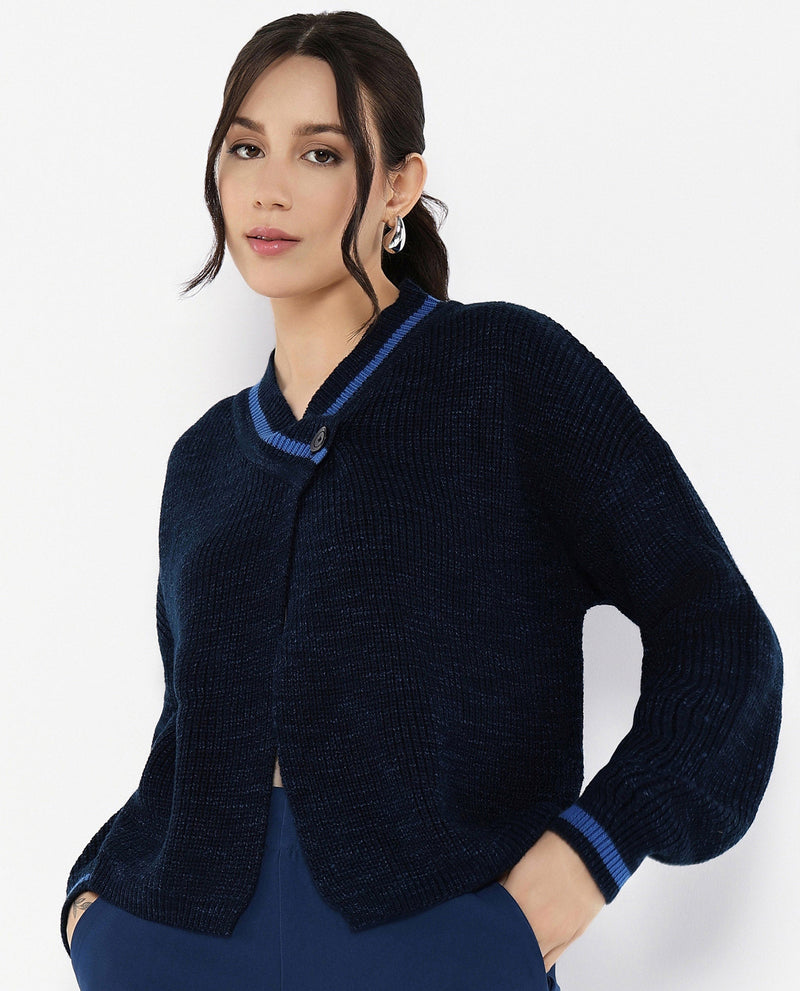 Rareism Women Lapez Navy Relaxed Fit Plain Shrug