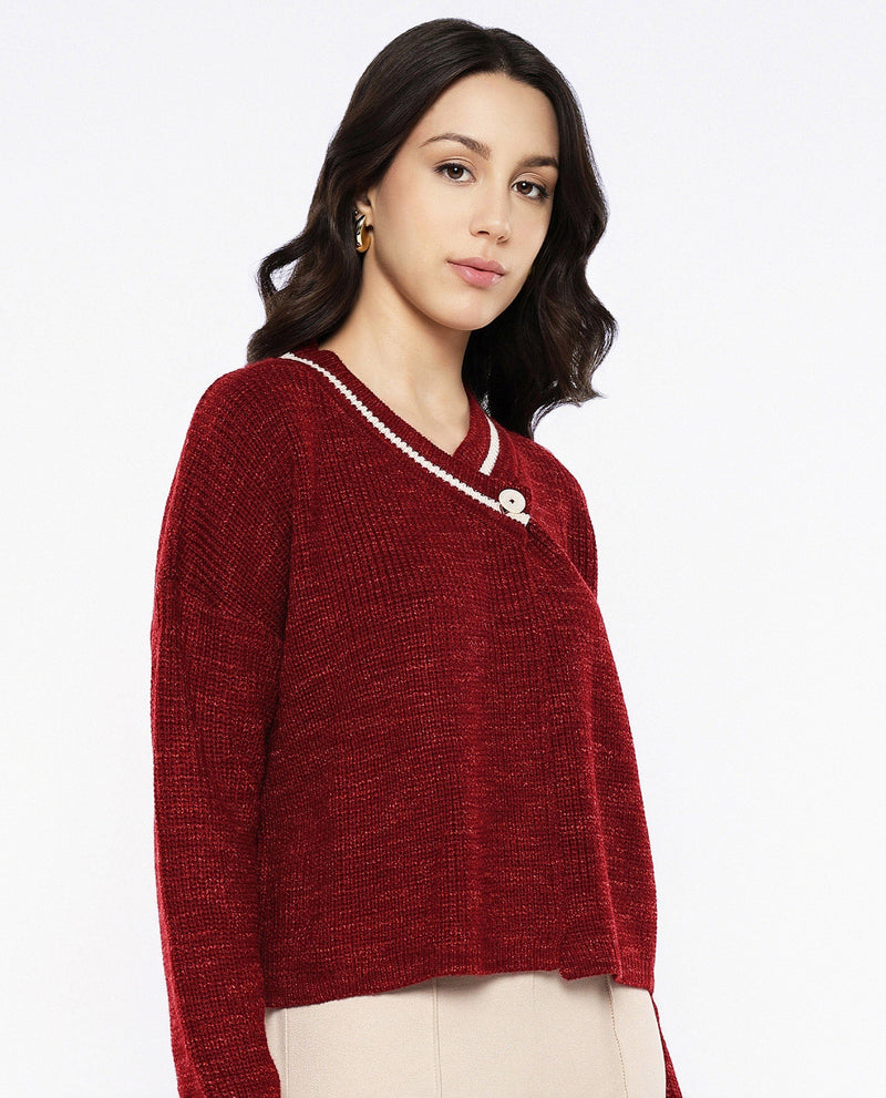 Rareism Women Lapez Red Relaxed Fit Plain Shrug