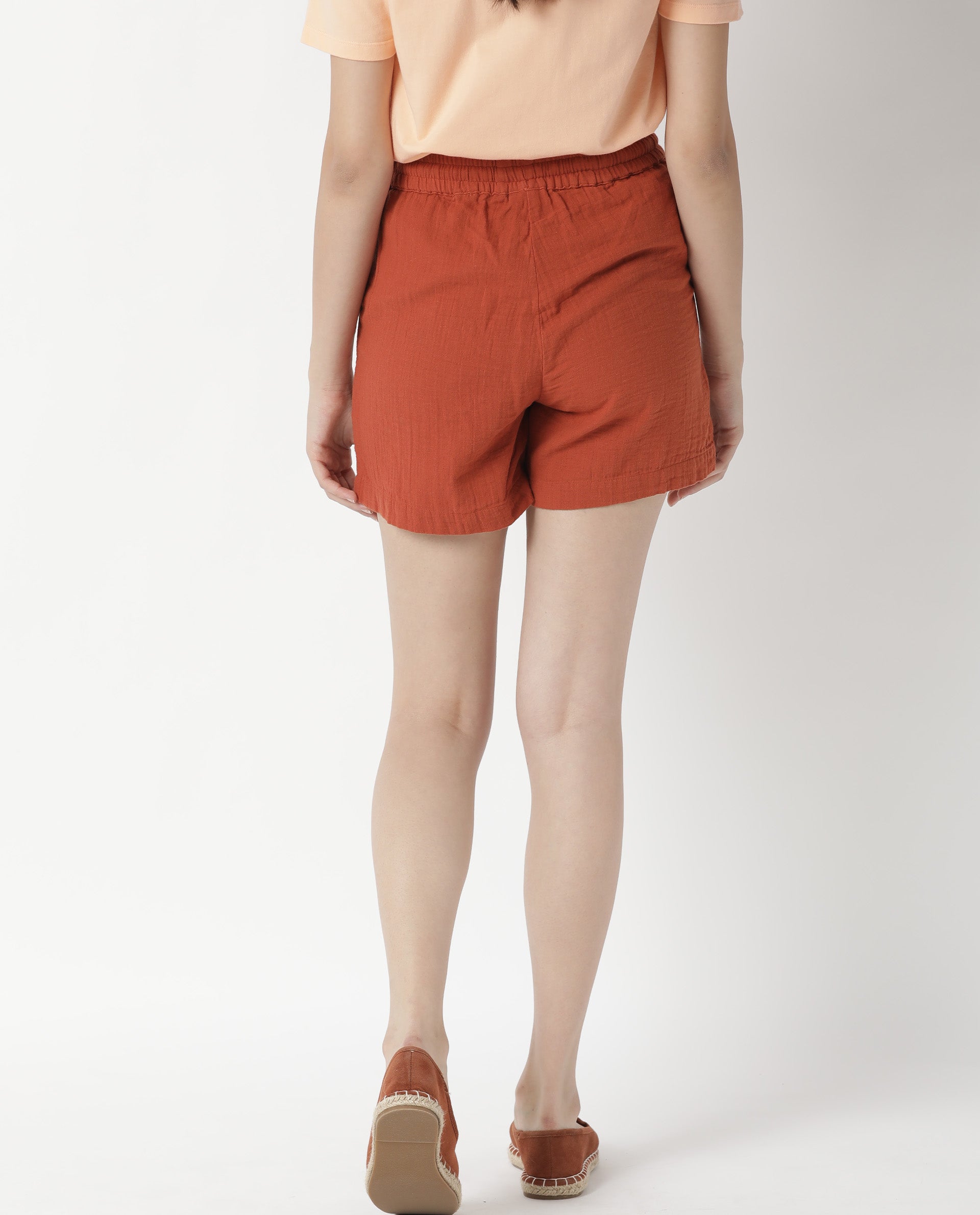 Rareism Womens Leno Rust Shorts Cotton Fabric Regular Fit Draw String Closure High Rise Waist Rise Above Knee/Mid Thigh Length