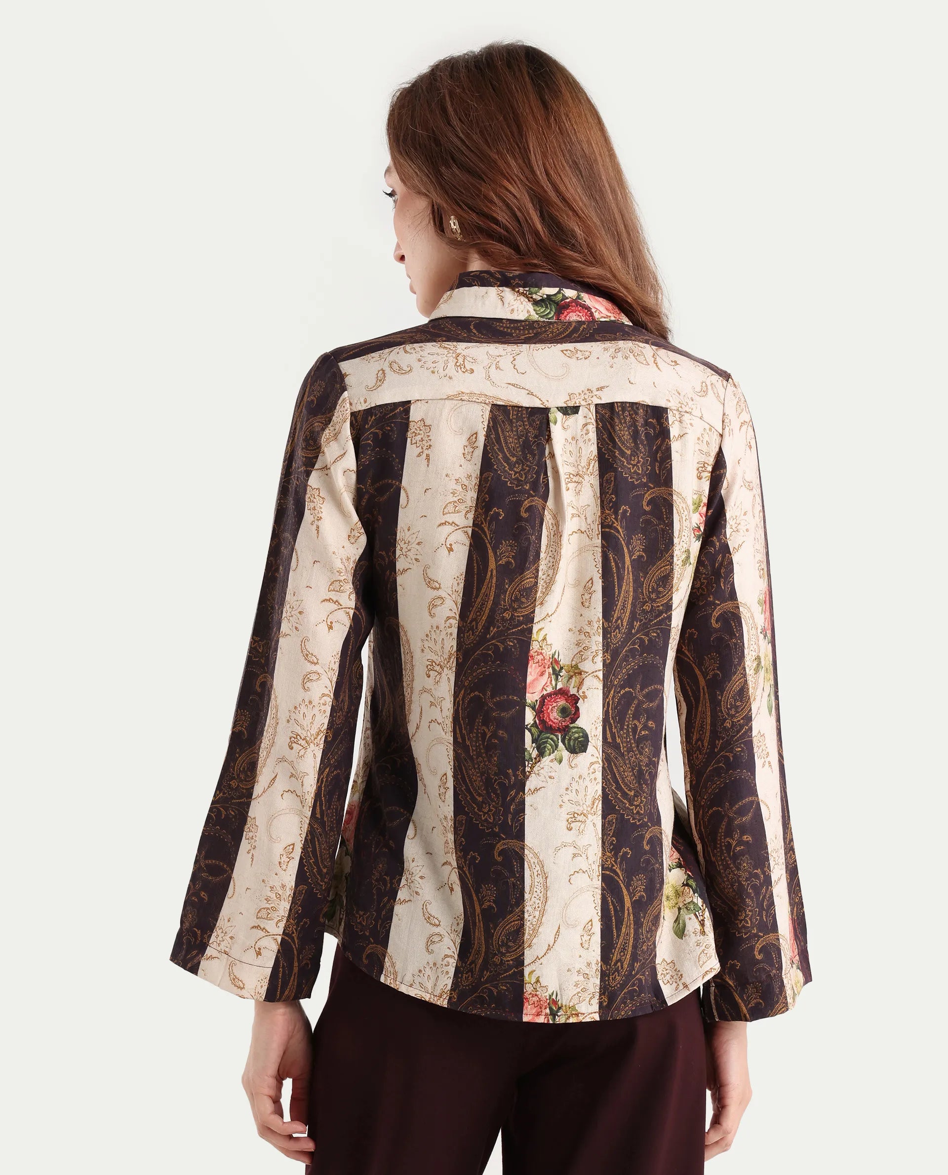 Rareism Women's Lesent Multi Viscose Blend Drop Collar Paisley Print Cuffed Sleeve Regular Fit Top