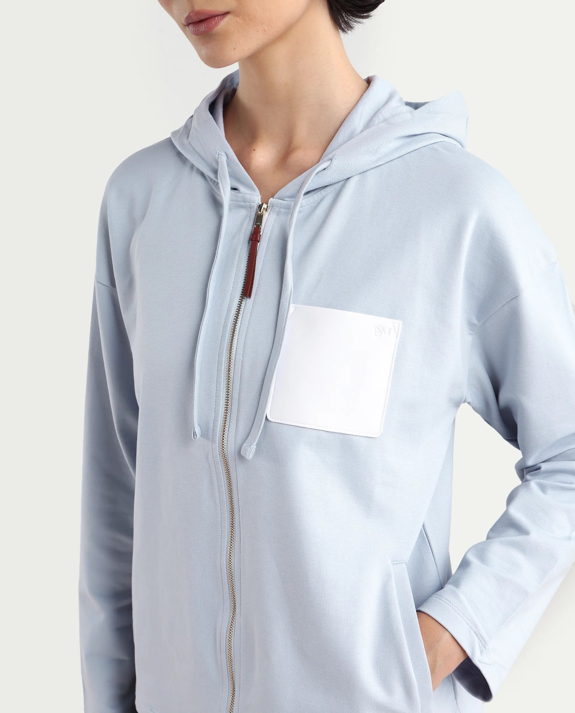 Rareism Women's Leth Light Blue Cotton Blend Hooded Plain Relaxed Fit Sweatshirt