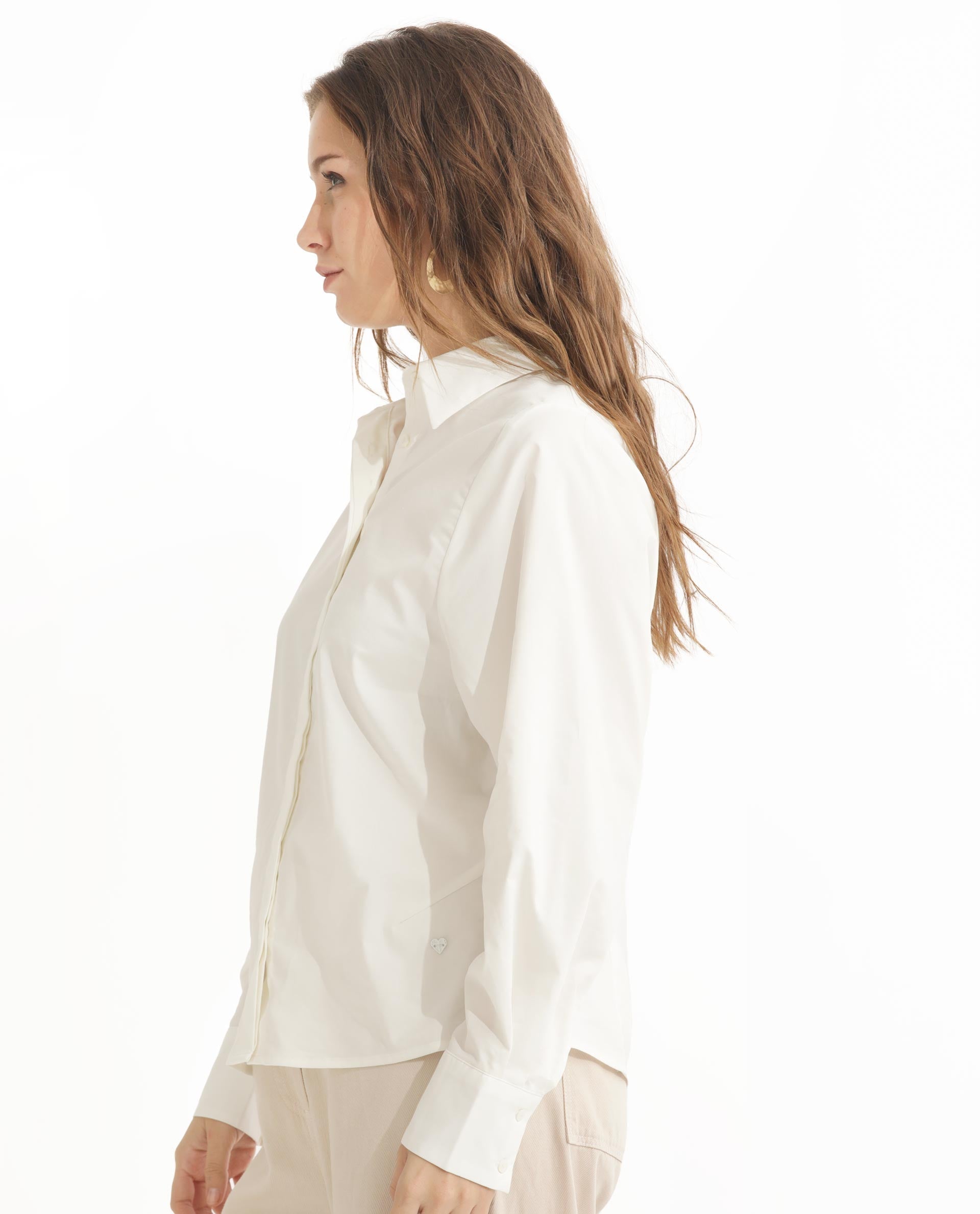 Rareism Women Letizia Off White Cotton Blend Fabric Regular Sleeve Shirt Collar Solid Shirt