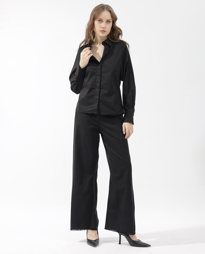 Rareism Womens Letizia Black Shirt Full Sleeve Hip Length Dyed