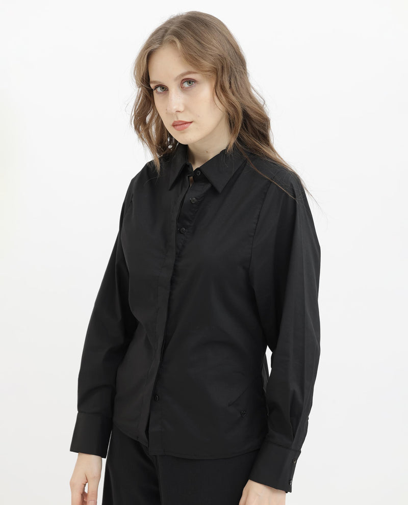 Rareism Womens Letizia Black Shirt Full Sleeve Hip Length Dyed