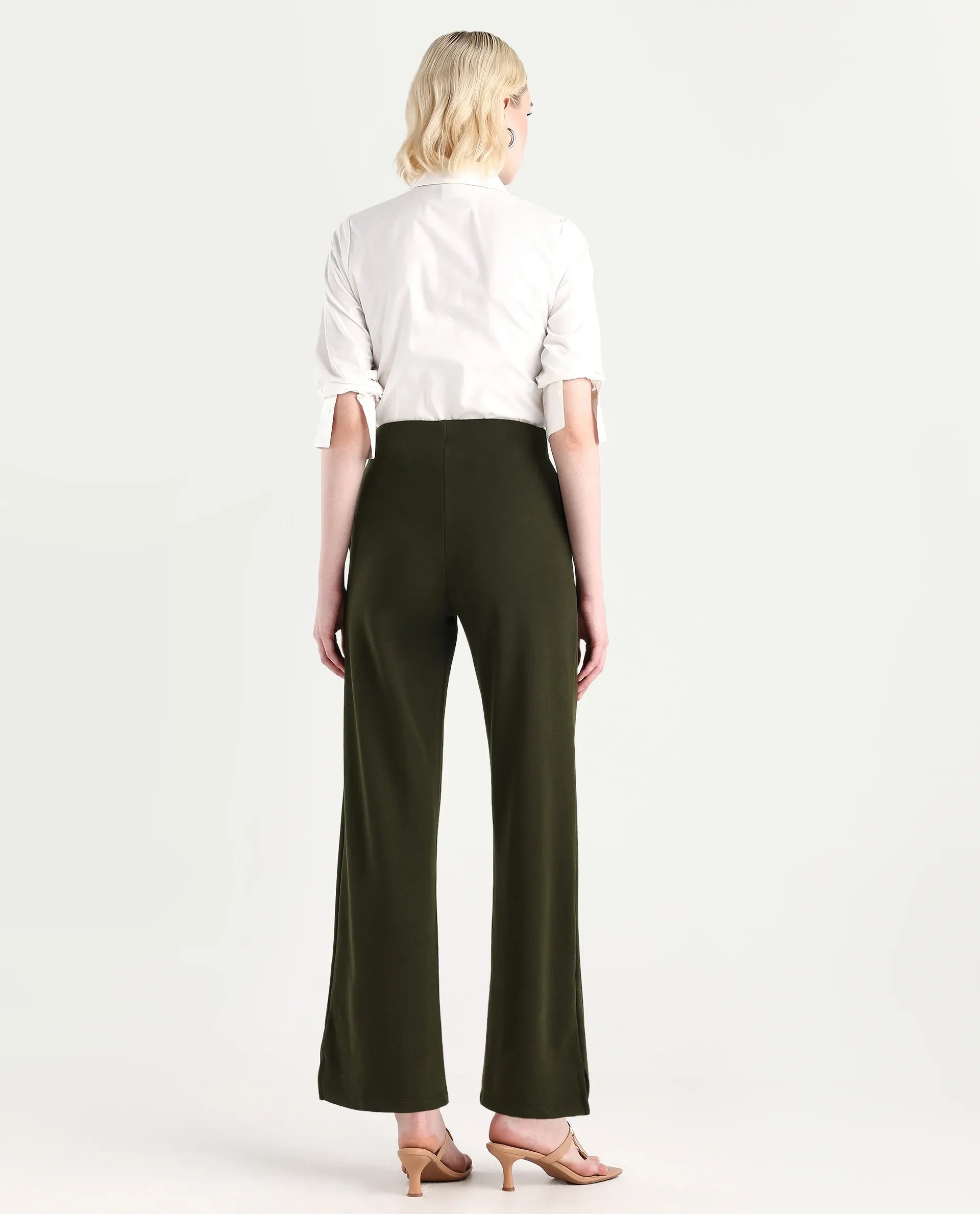 Rareism Women's Lexi Dark Olive Cotton Blend Straight Fit Track Pant