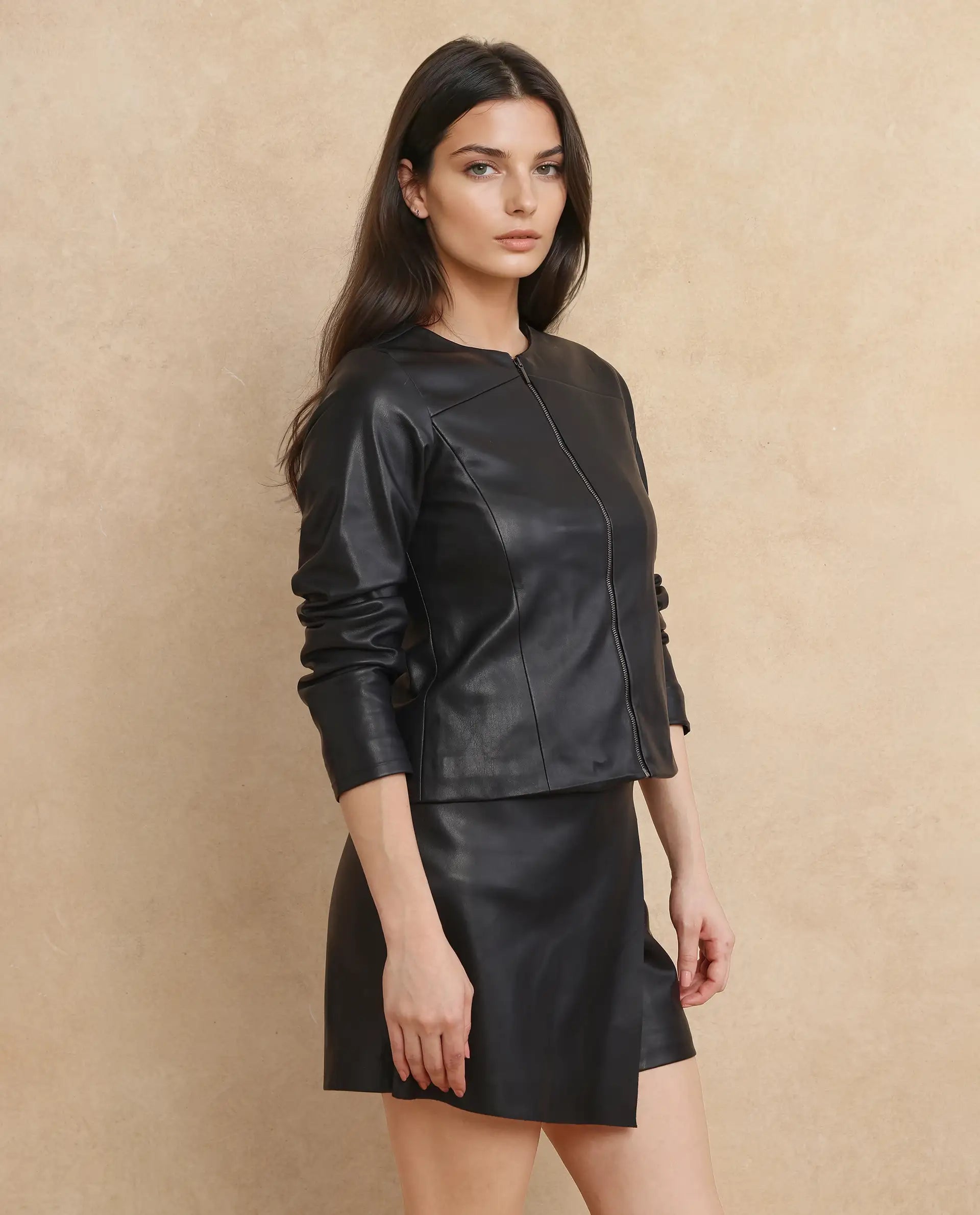 Rareism Women's Liam Black Polyester Round Neck Plain Regular Fit Jacket