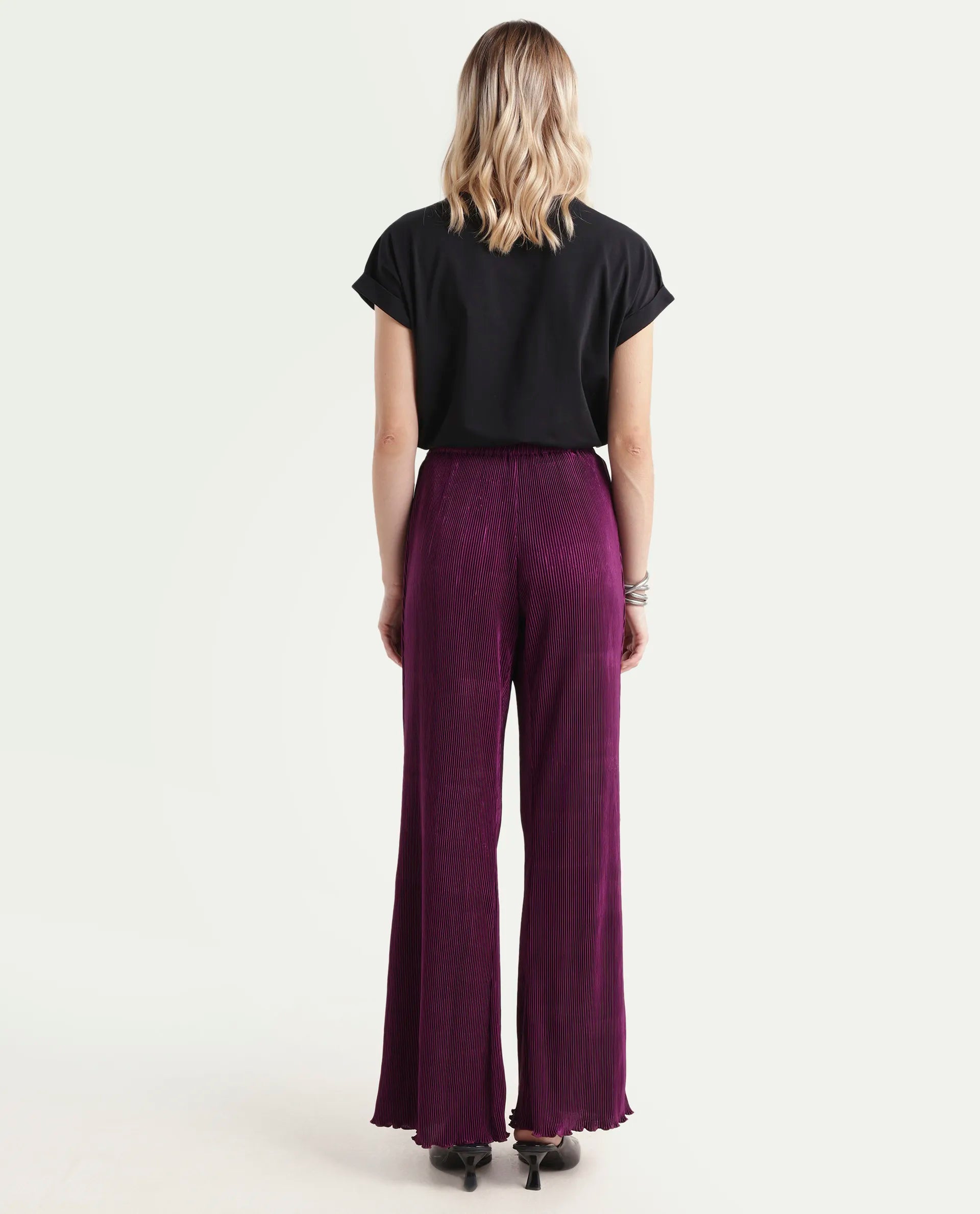 Rareism Women's Licyle Maroon Polyester Plain Ankle Length Regular Fit Trouser