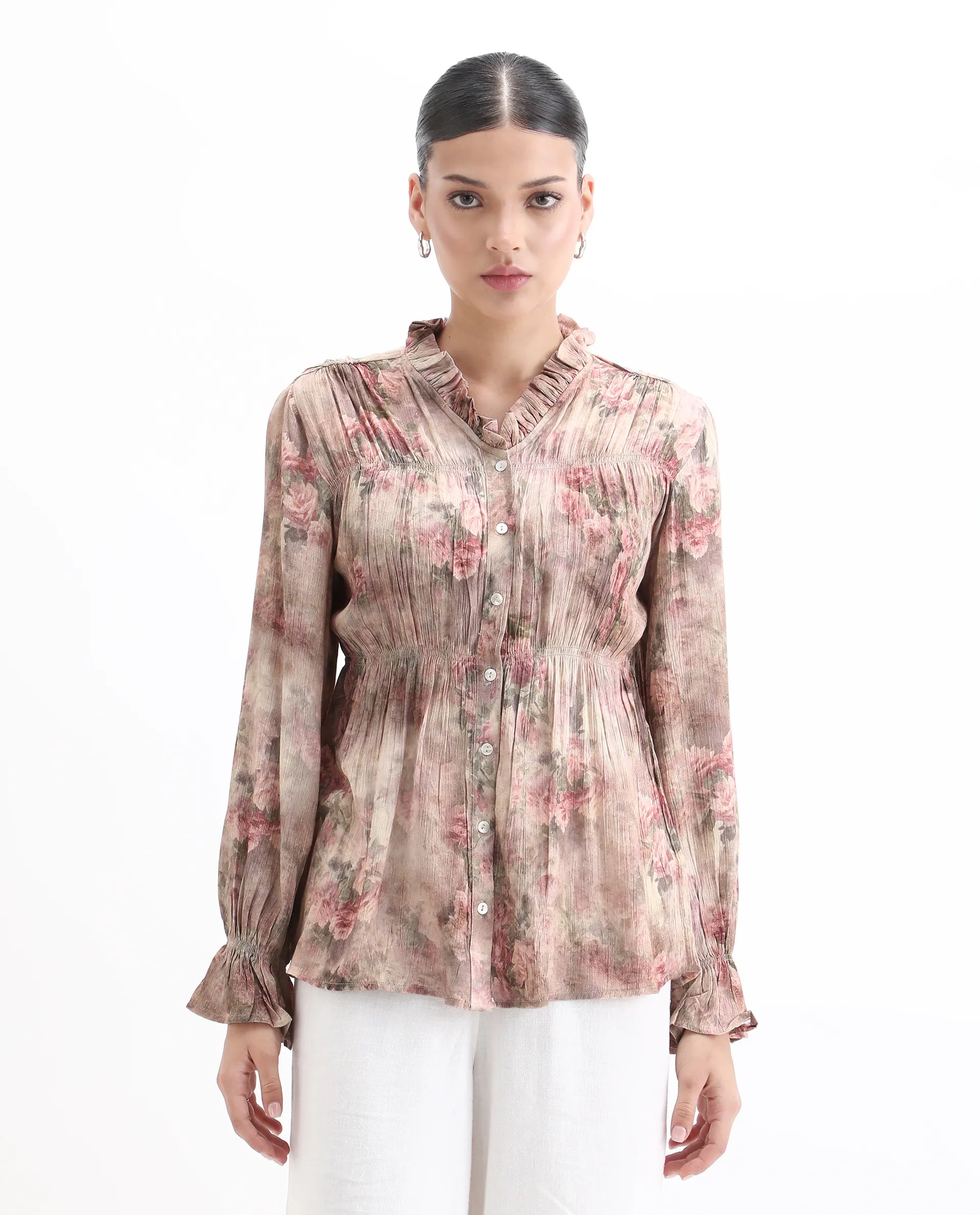 Rareism Women's Lihgf Multi Rayon Sweetheart Neck Floral Print Relaxed Fit Top