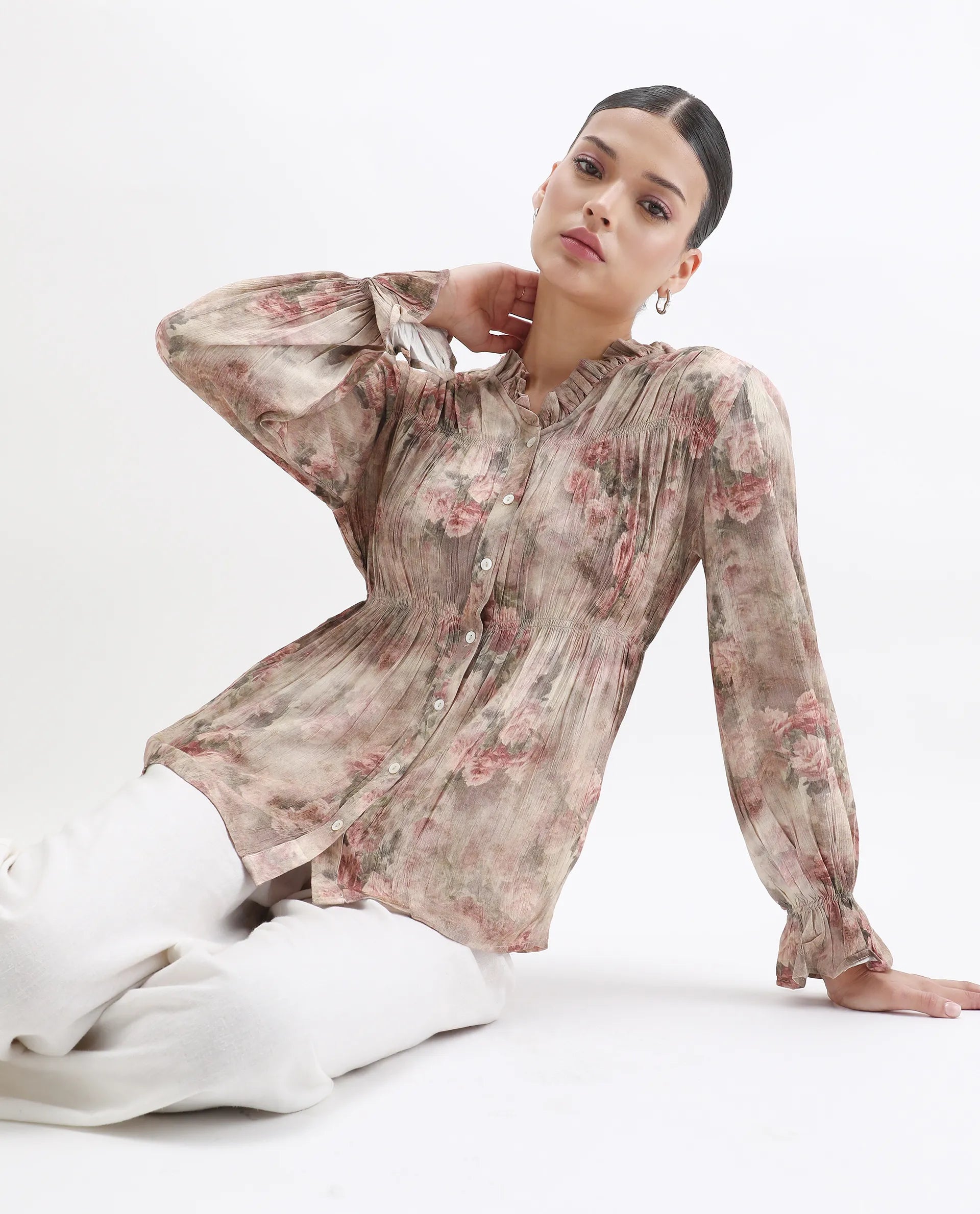 Rareism Women's Lihgf Multi Rayon Sweetheart Neck Floral Print Relaxed Fit Top