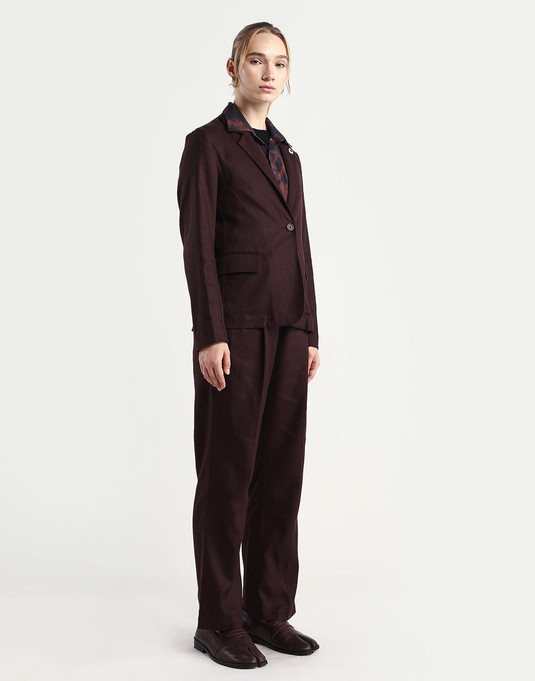 Rareism Women's Linzy-B Brown 100% Linen Straight Plain Trouser