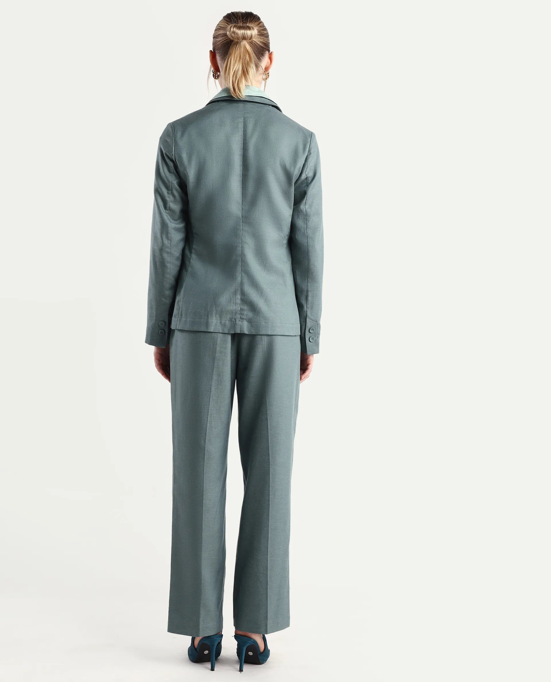 Rareism Women's Linzy-B Dusky Green 100% Linen Straight Plain Trouser