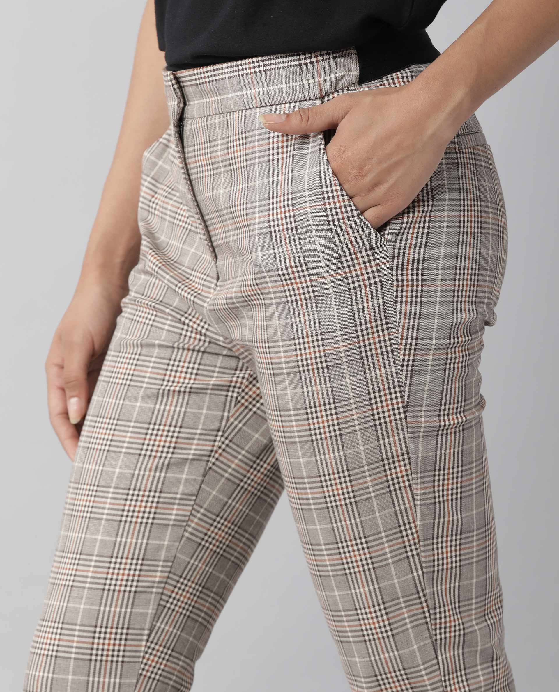 Rareism Womens Livon Beige Trouser High Waist Slim Fit Ankle Length