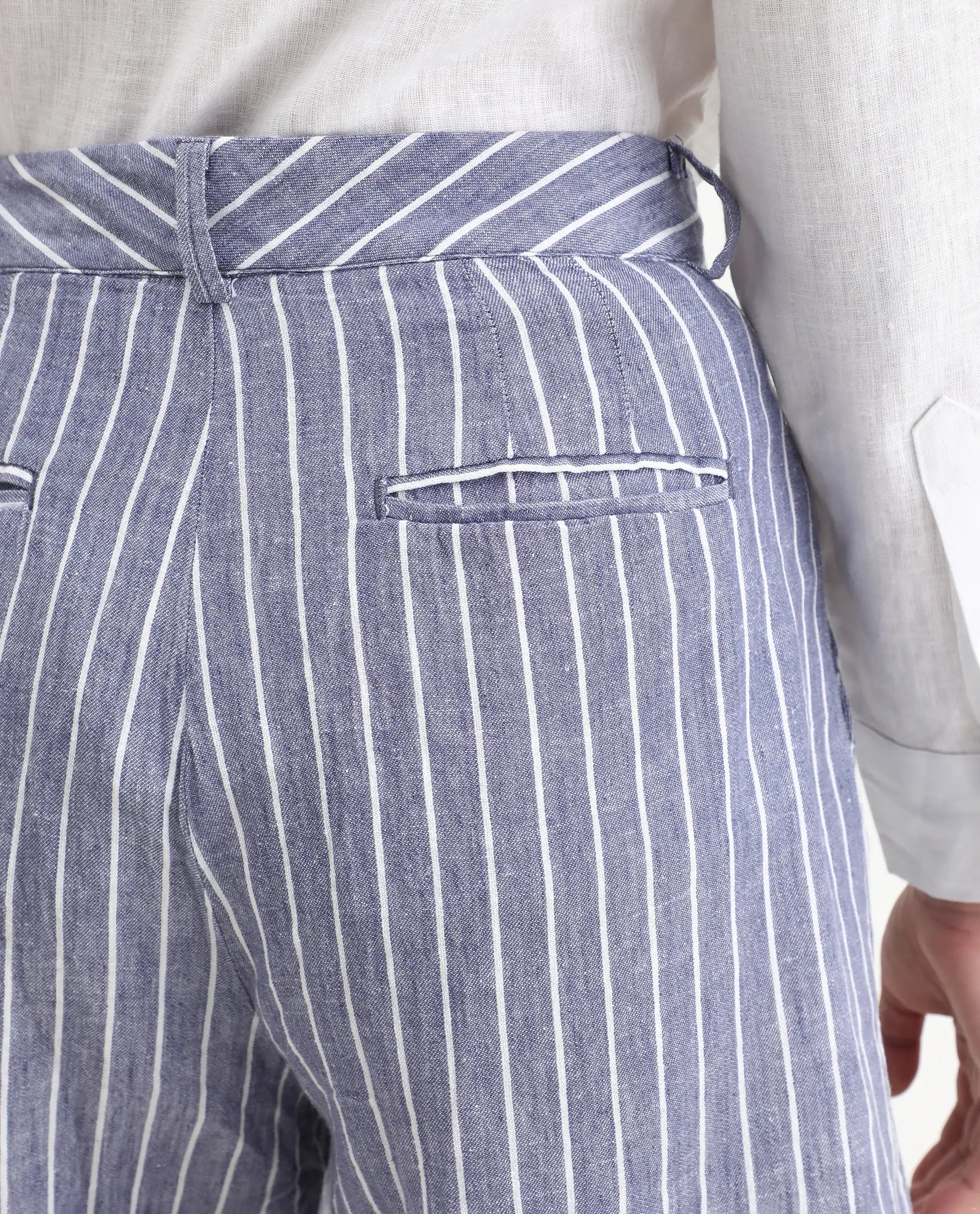 Rareism Women's Liya Blue Linen Striped Regular Fit Shorts