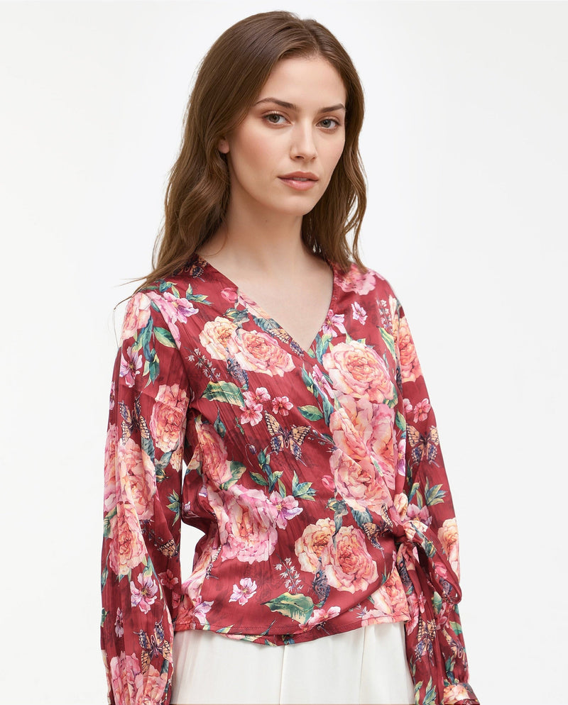 Rareism Womens Lonna Red Top Full Sleeve Print