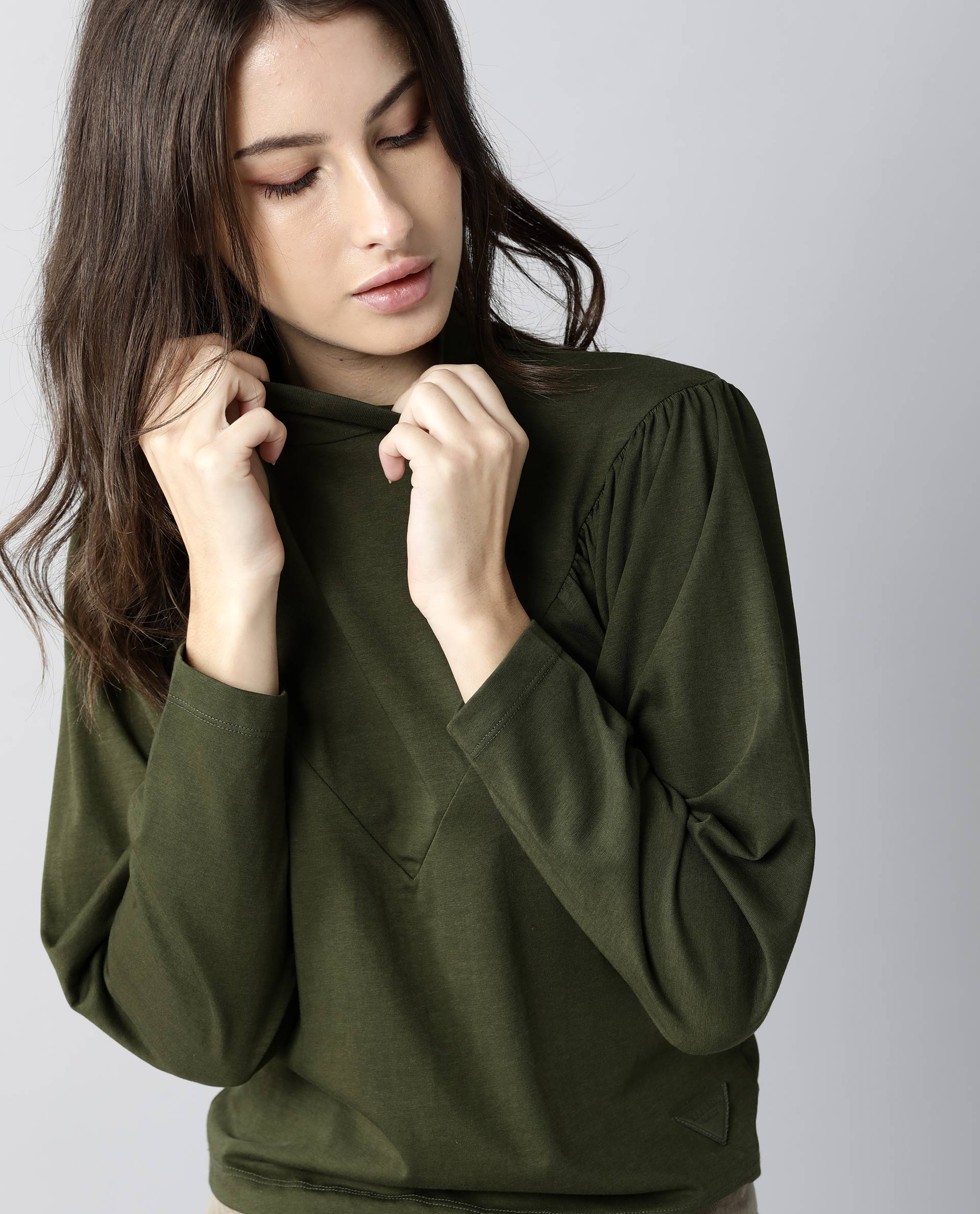 Rareism Women Lothy Green T-Shirt Full Sleeves