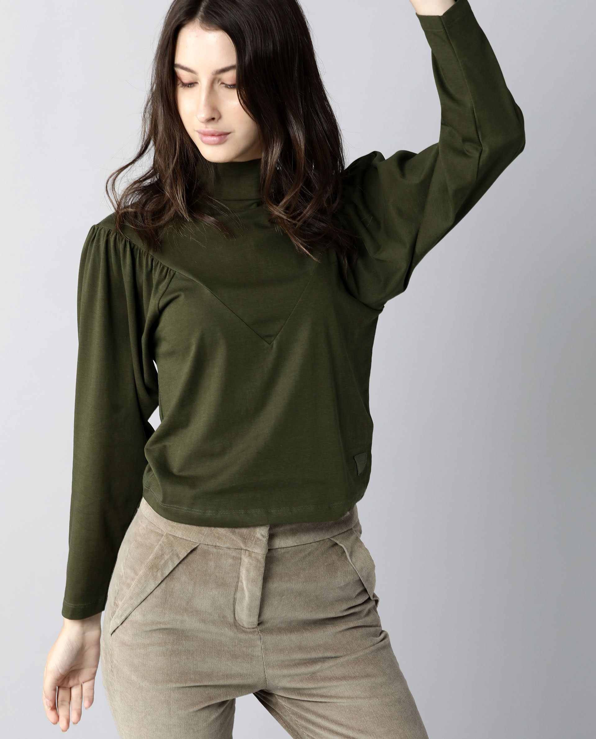 Rareism Women Lothy Green T-Shirt Full Sleeves