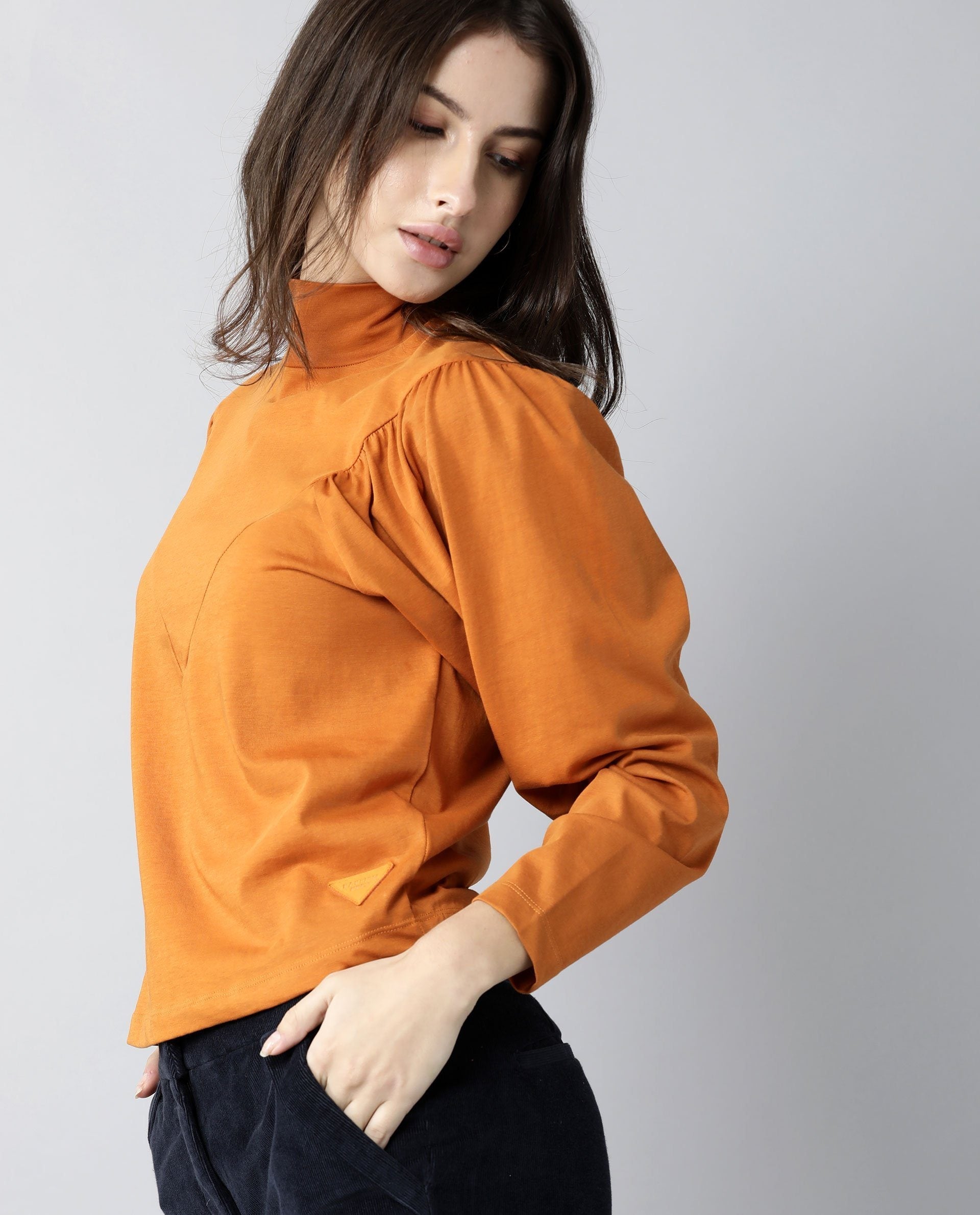 Rareism Women Lothy Rust T-Shirt Full Sleeves