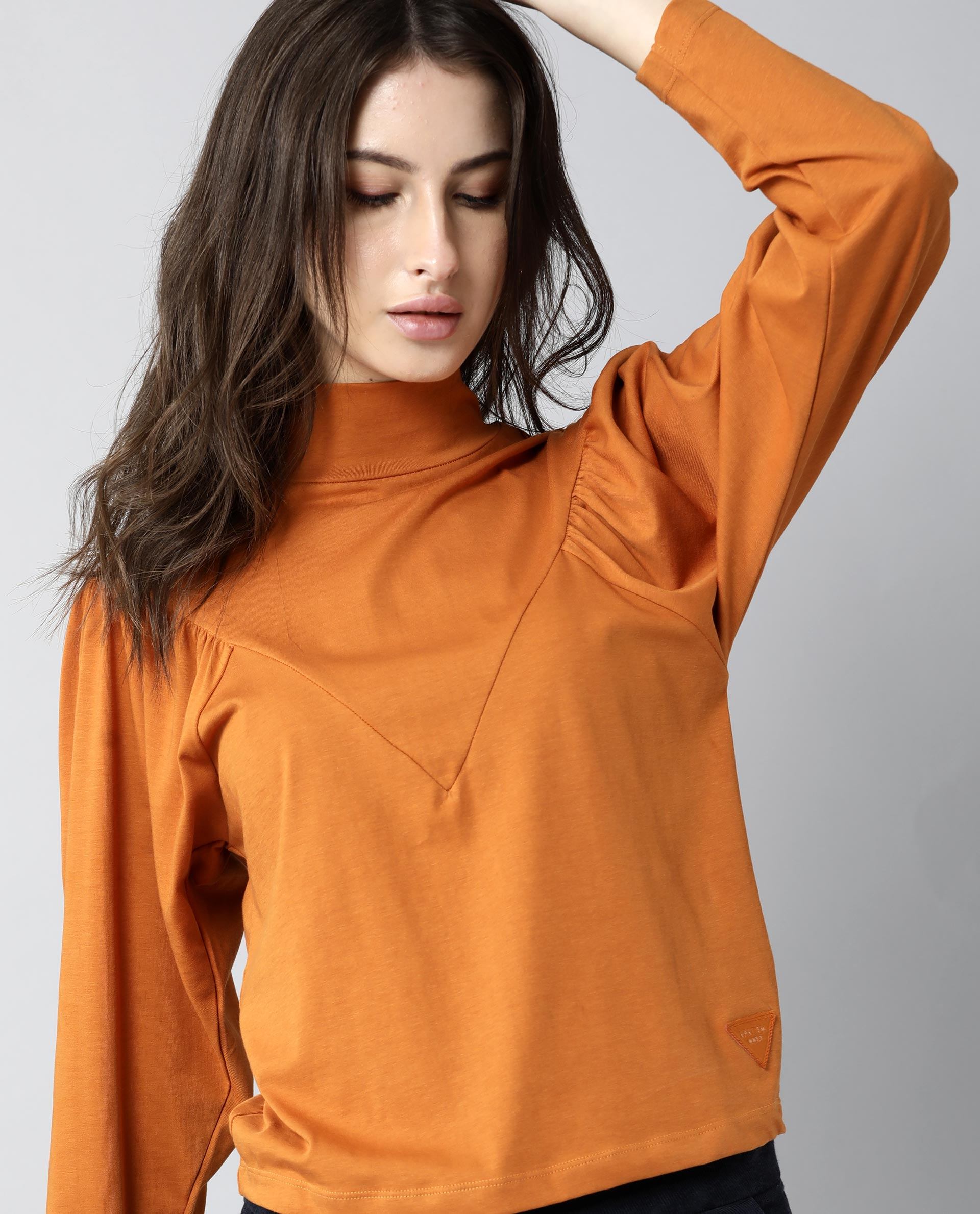 Rareism Women Lothy Rust T-Shirt Full Sleeves