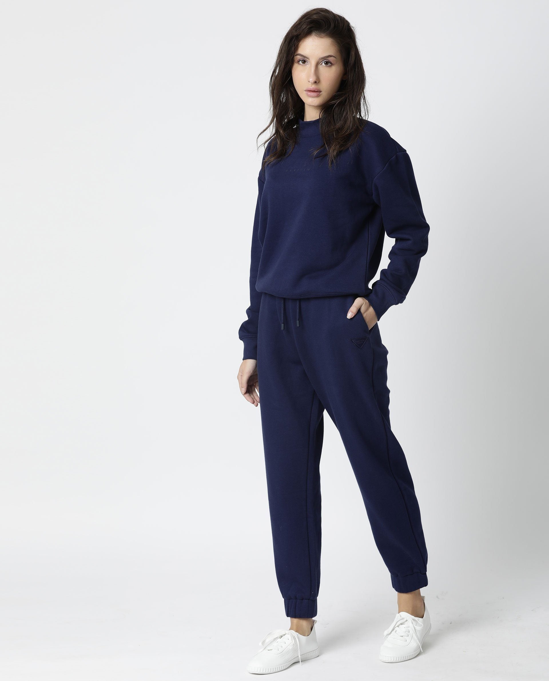 Rareism Womens Fury Blue Sweatshirt Relaxed Fit Full Sleeves