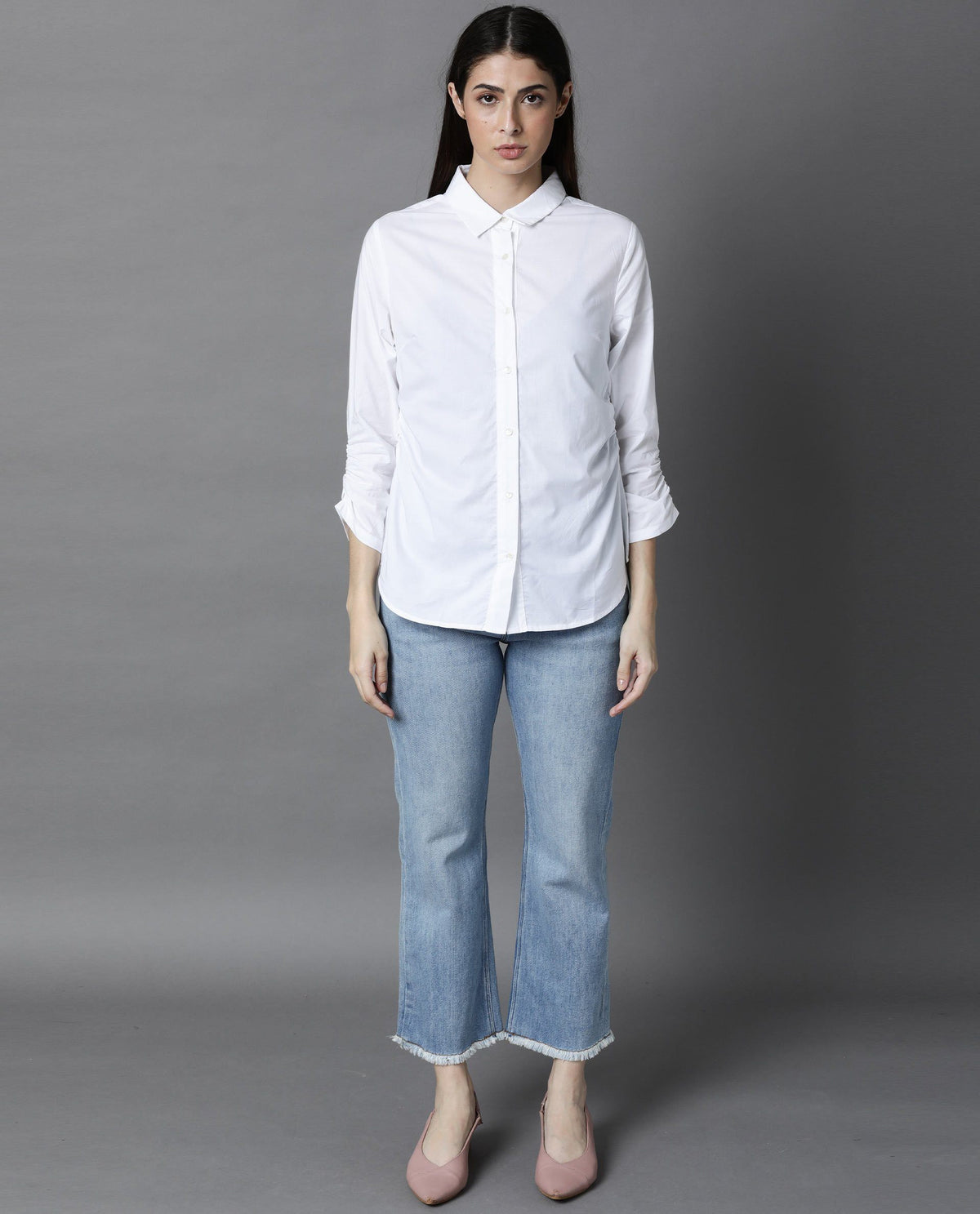 Rareism Womens Anure White Shirt Cotton Fabric Long Sleeves