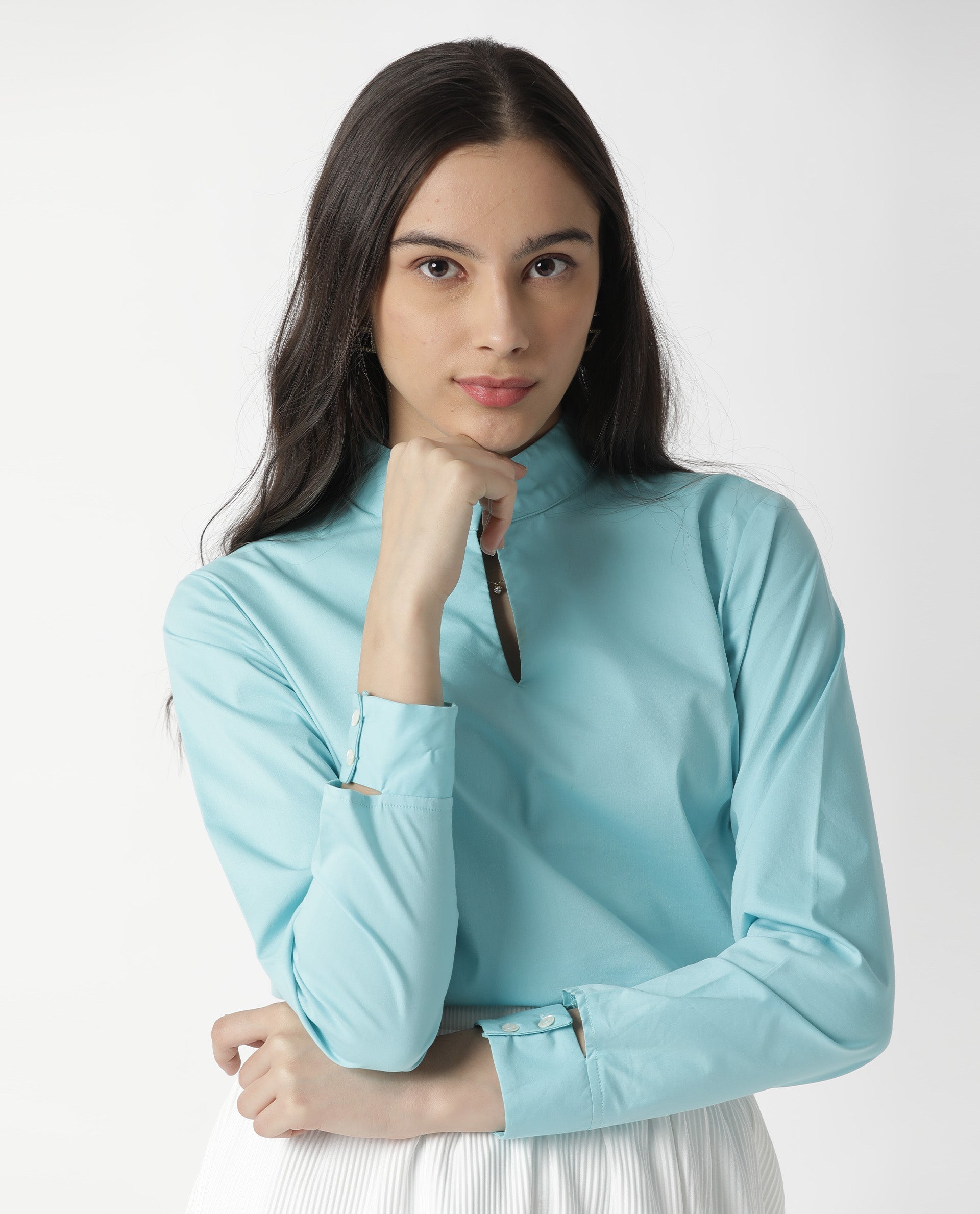 Rareism Women Float Blue Top Full Sleeves Solid