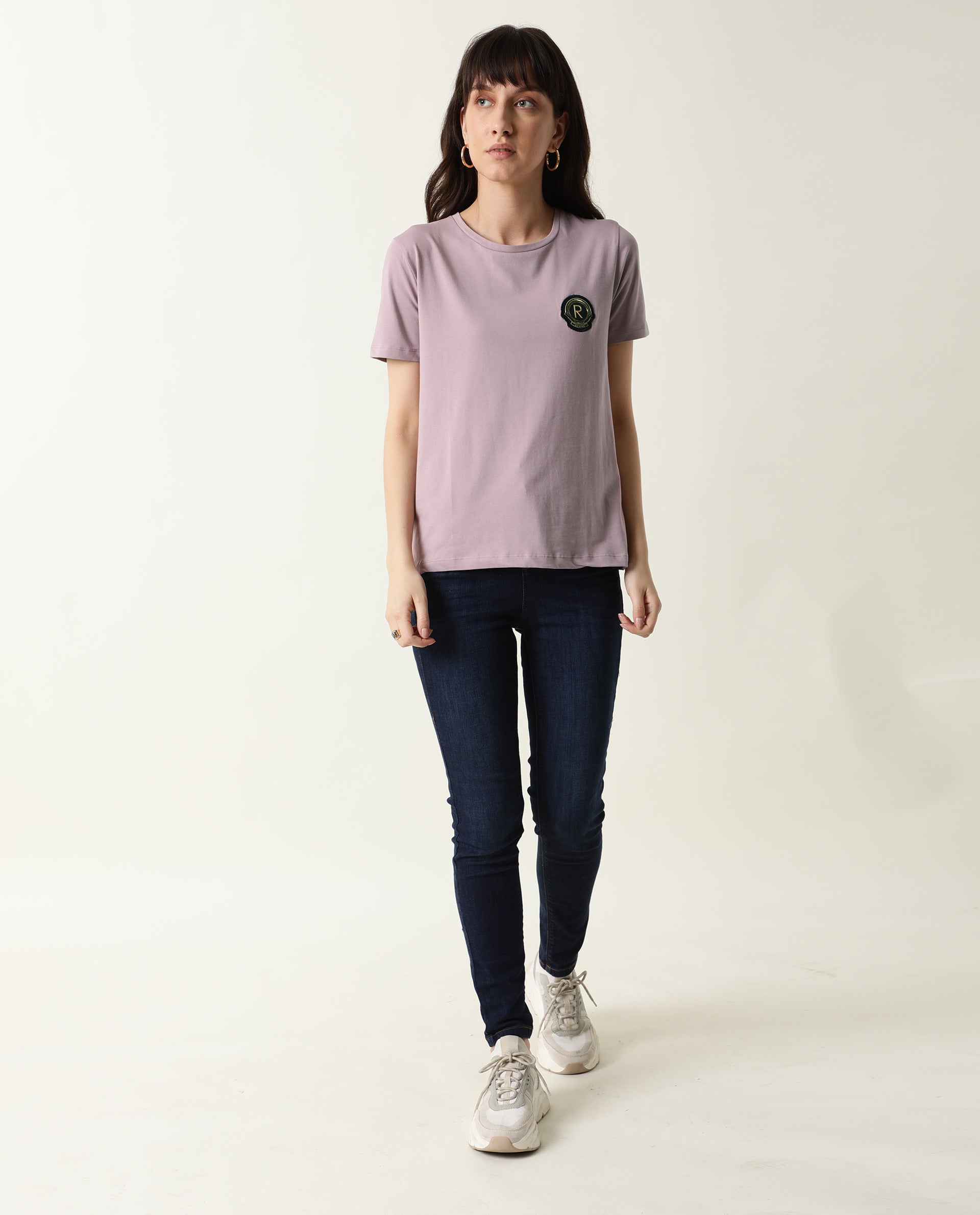 Rareism Women Fuji Pink Cotton Fabric Regular Fit Half Sleeves Graphic Print Crew Neck T-Shirt