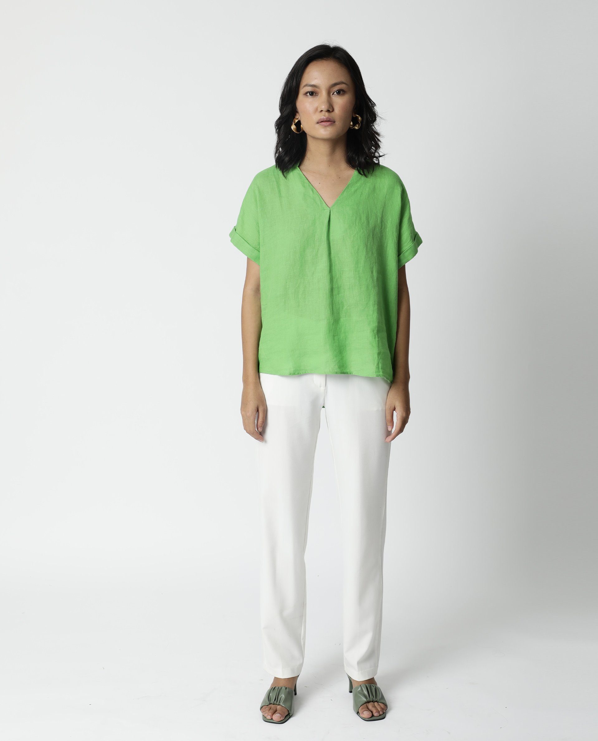 Rareism Women Hute Green Top Full Sleeves Solid