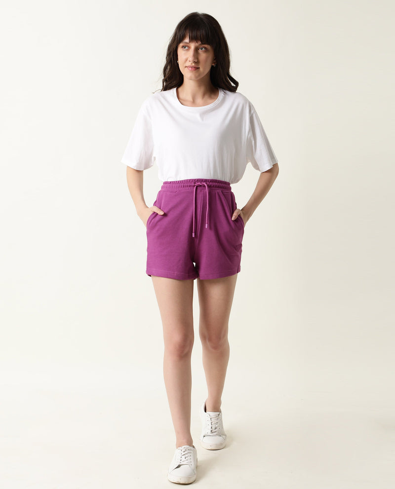 Rareism Women Spence-1 Purple Poly Cotton Fabric Regular Fit Solid Mid Rise Shorts