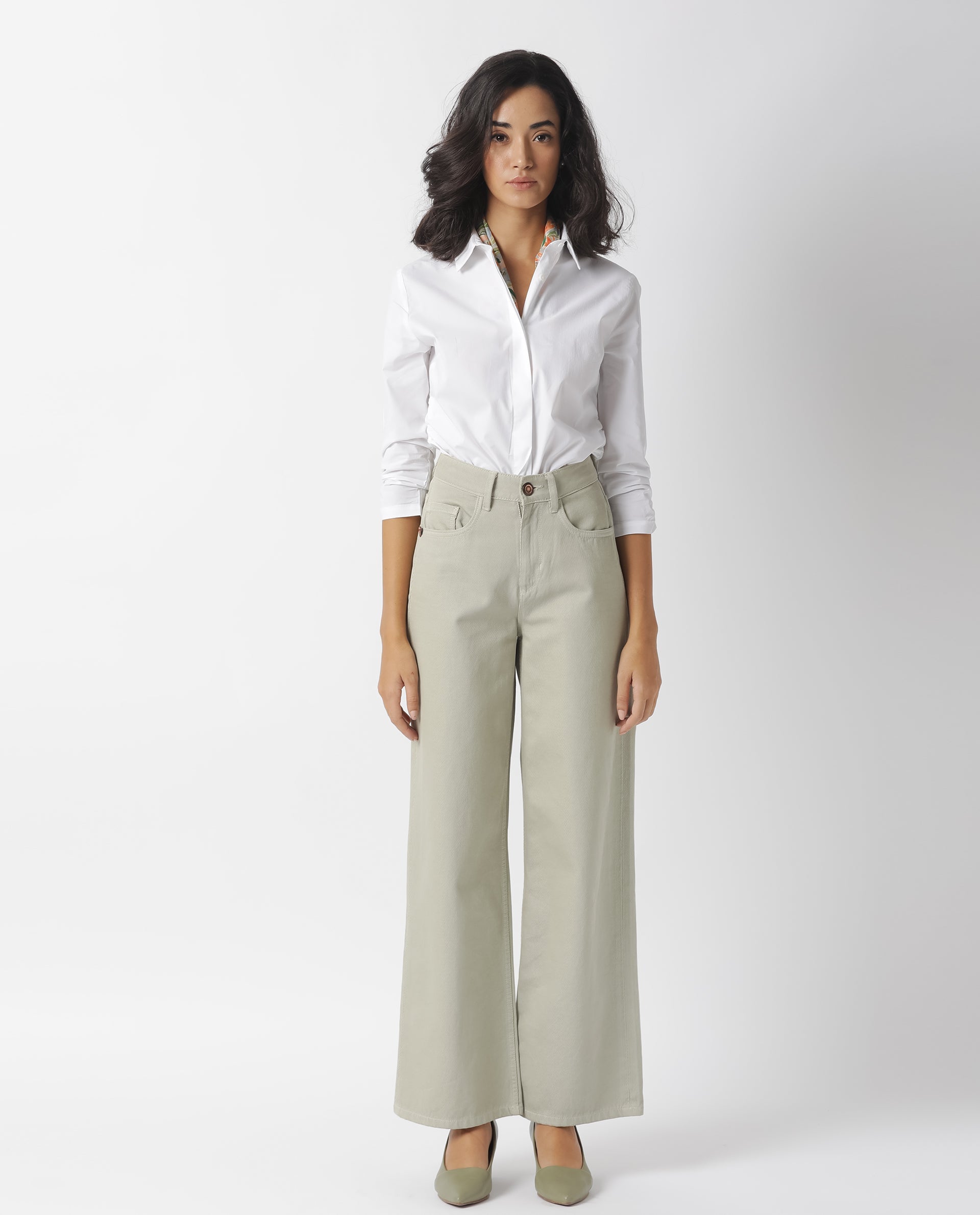 Rareism Women Cuddle White Cotton Lycra Fabric Regular Fit Shirt Collar 3/4Th Sleeves Solid Top