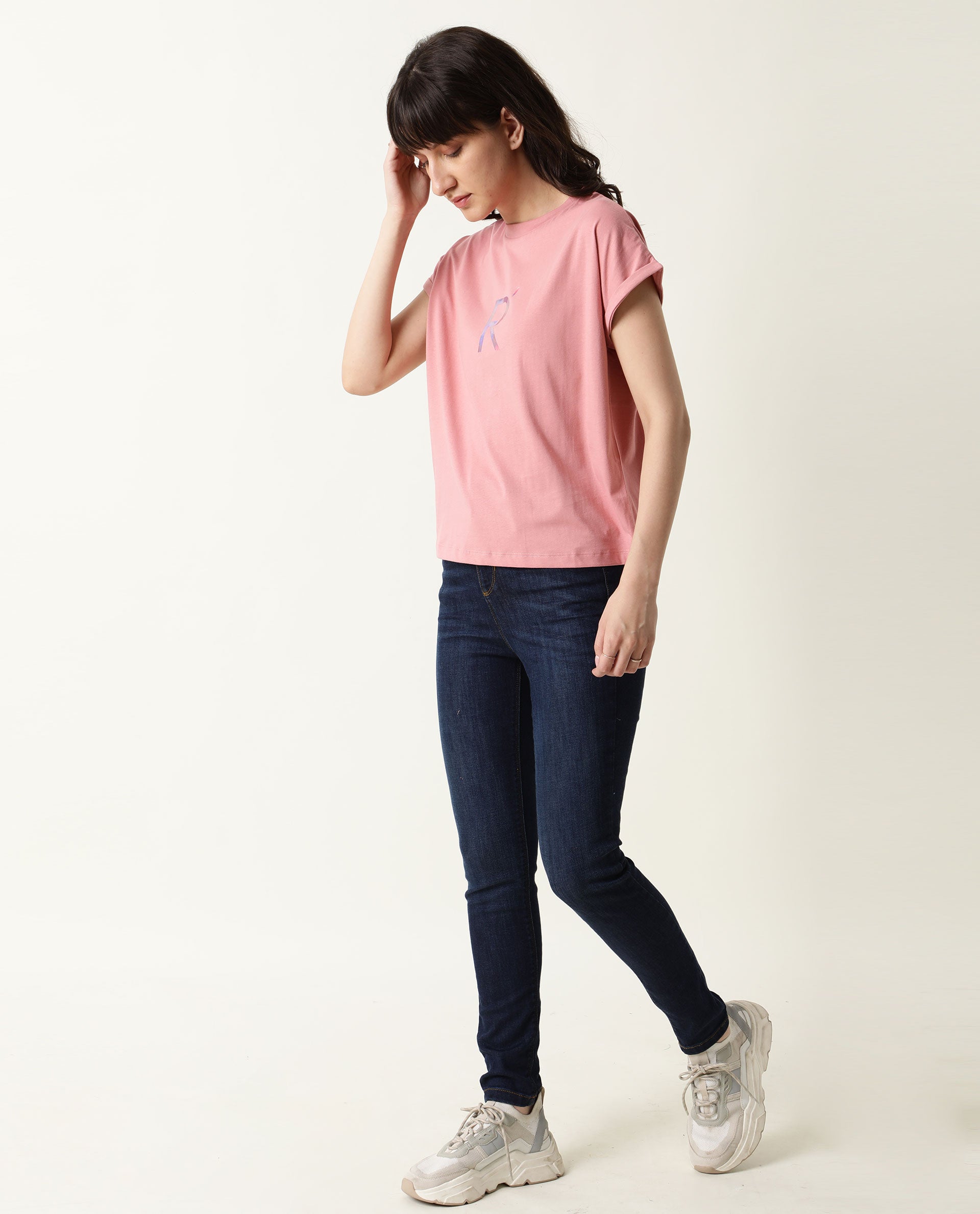 Rareism Women Rad Pink Cotton Fabric Regular Fit Half Sleeves Graphic Print Crew Neck T-Shirt