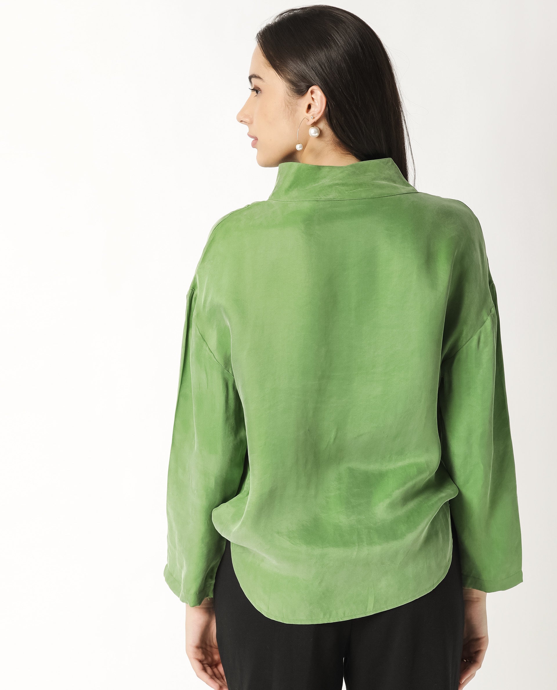 Rareism Womens Mawa Green Top Full Sleeve High Collared