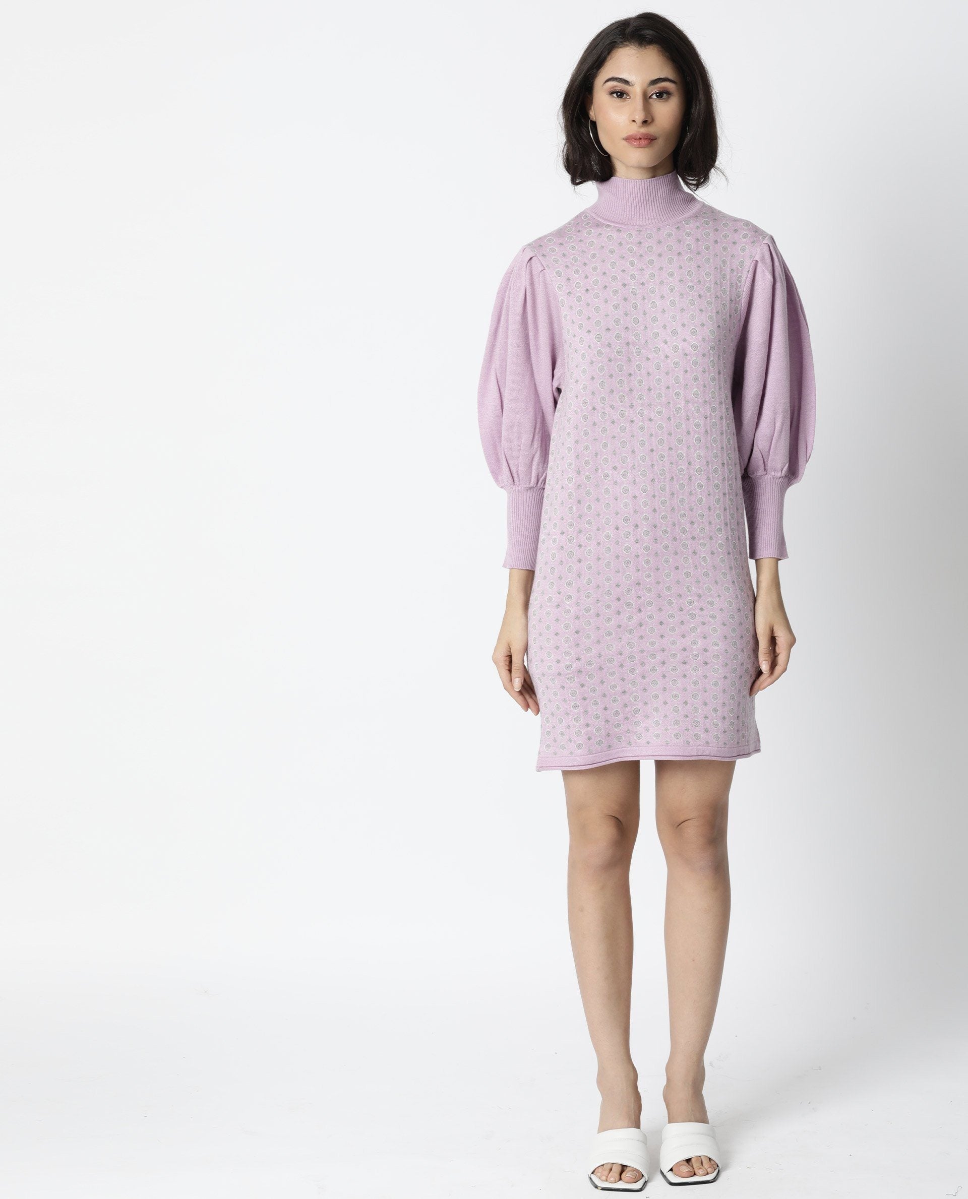 Rareism Women Web Purple Dress Full Sleeves Dobby