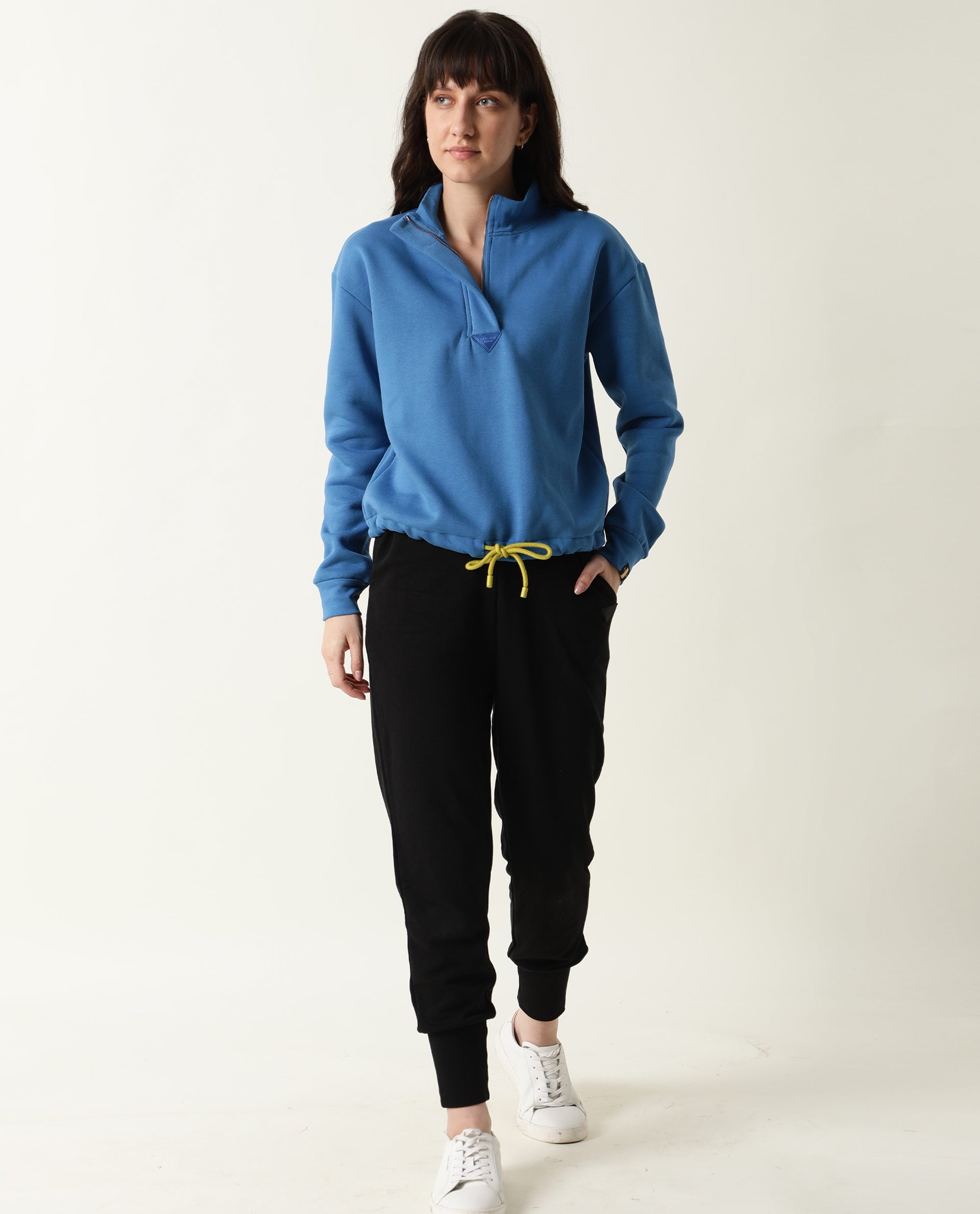 Rareism Women Taffy-1 Blue  Relaxed Fit Full Sleeves Solid High Neck Sweatshirt