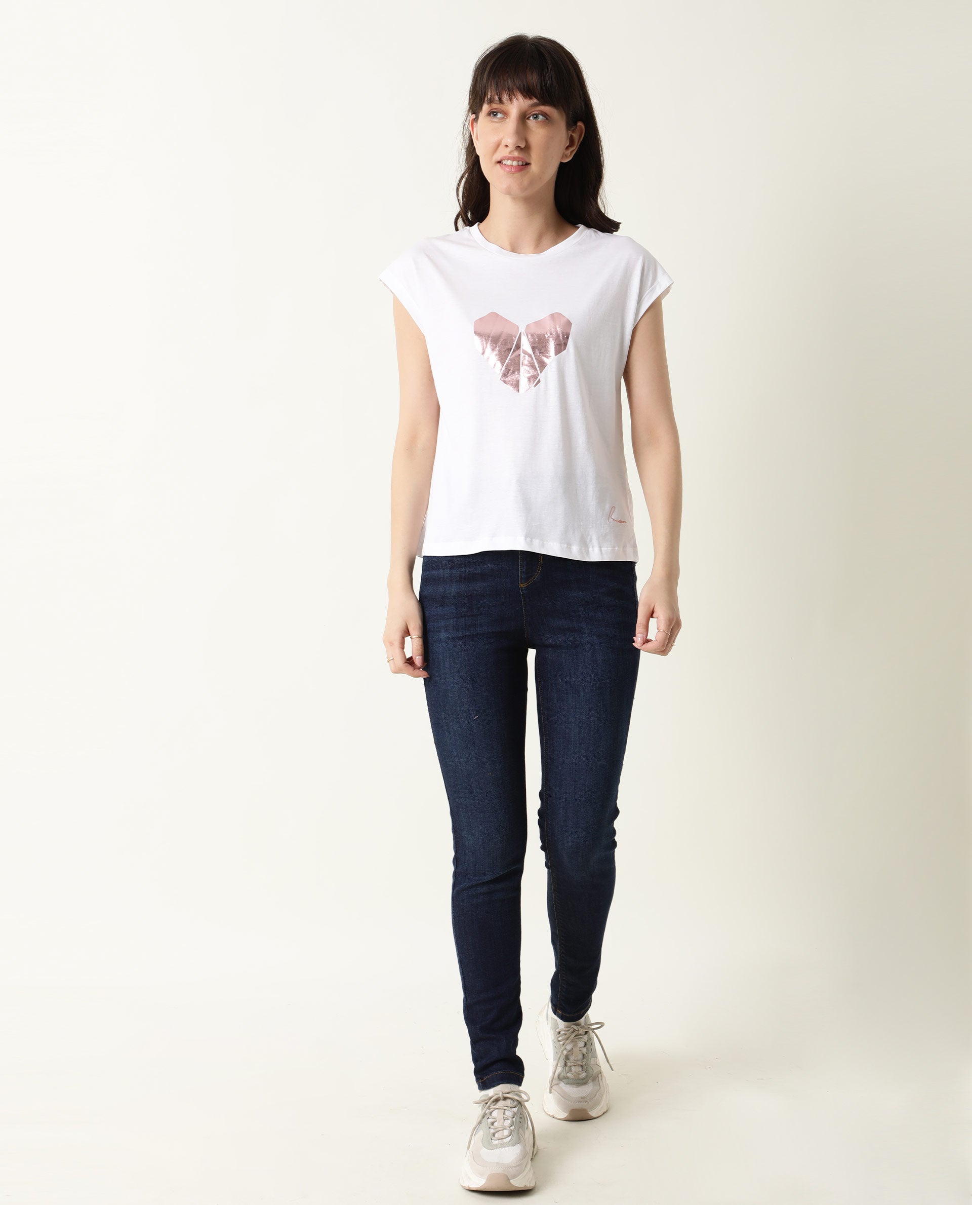 Rareism Womens Baga White T-Shirt Cotton Fabric Crew Neck Short Sleeve