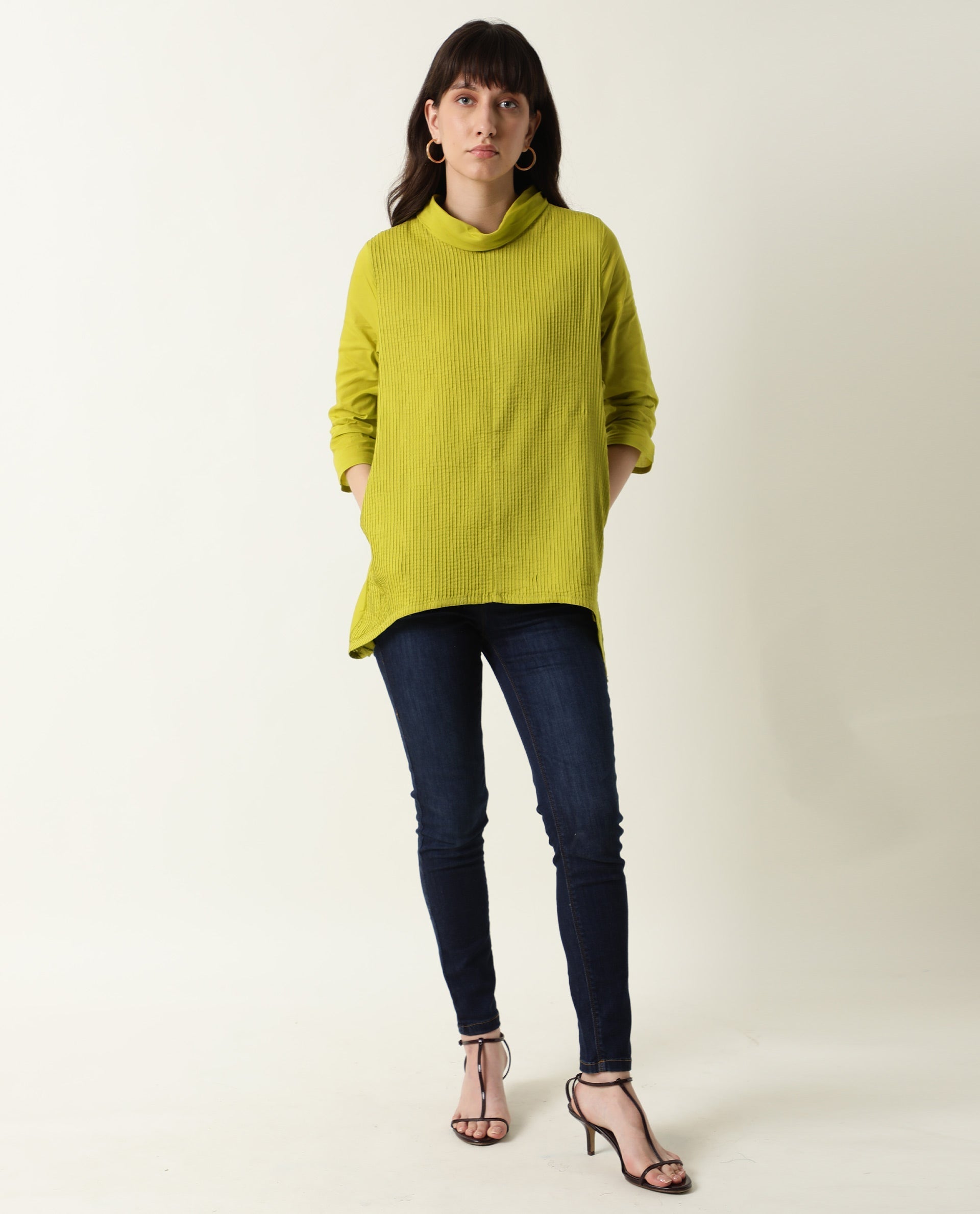 Rareism Women Pins1 Green Top Full Sleeves Solid